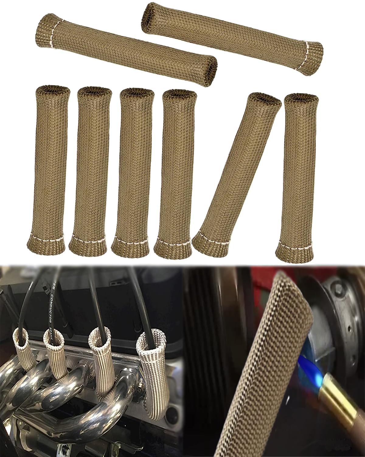 Spark Plug Wire Heat Shield - 8 Pcs 2500° Spark Plug Wire Boots Protector, 6 Inches Spark Plug Heat Sleeve Protection Cover Replacement For Ls1 / Ls2 Sbc Bbc 350 454 Car Truck, Titanium