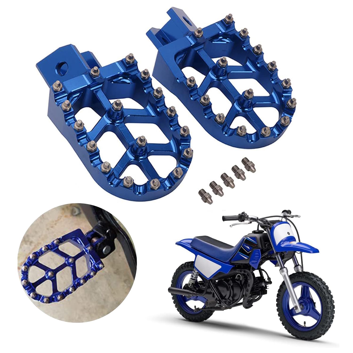 Anxin Motorcycle Foot Pegs Footpeg Pedals Footrest For Pw50 1981-2023 Pw80 1983-2006 Pit Dirt Bike Blue