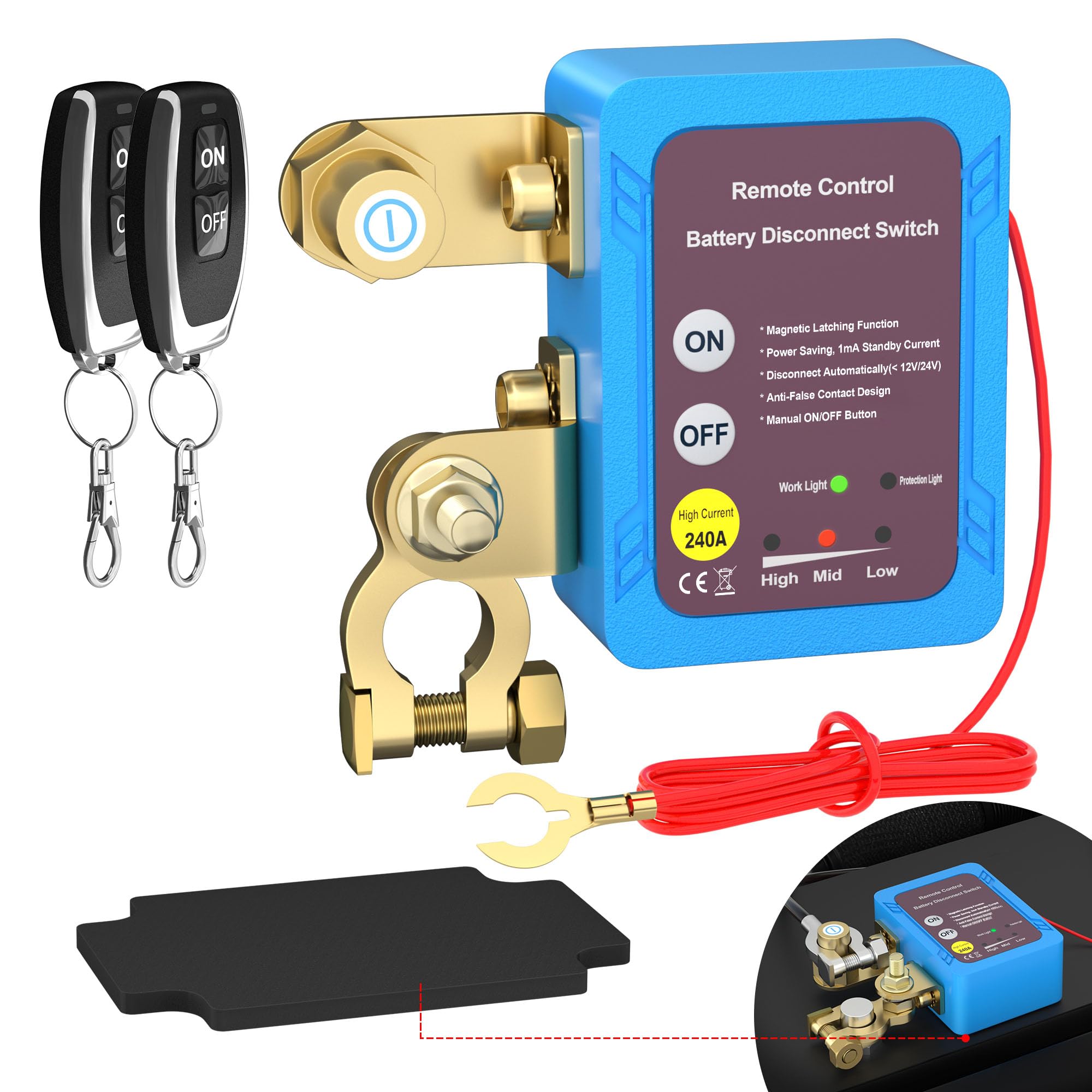 Rvboatpat Kill Switch 12V 240A Remote Battery Disconnect Switch Automatic Power Shut Off Switch Remote Control Switch For Auto Car Truck Boat