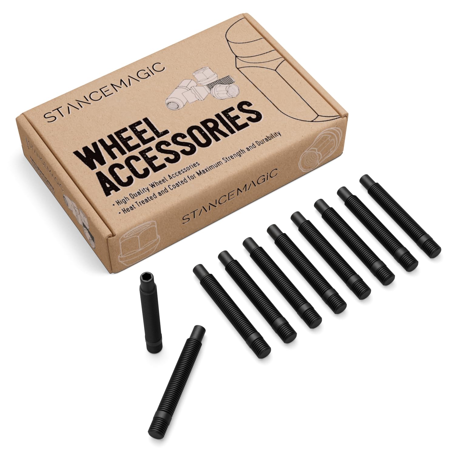 10Pcs Extended Black Wheel Stud Conversion - 12X1.5 To 12X1.5, 80Mm Total Length, 63Mm Shank Length - Compatible With Bmw Vehicles (Ensure Vehicle Uses 12X1.5 Bolts)