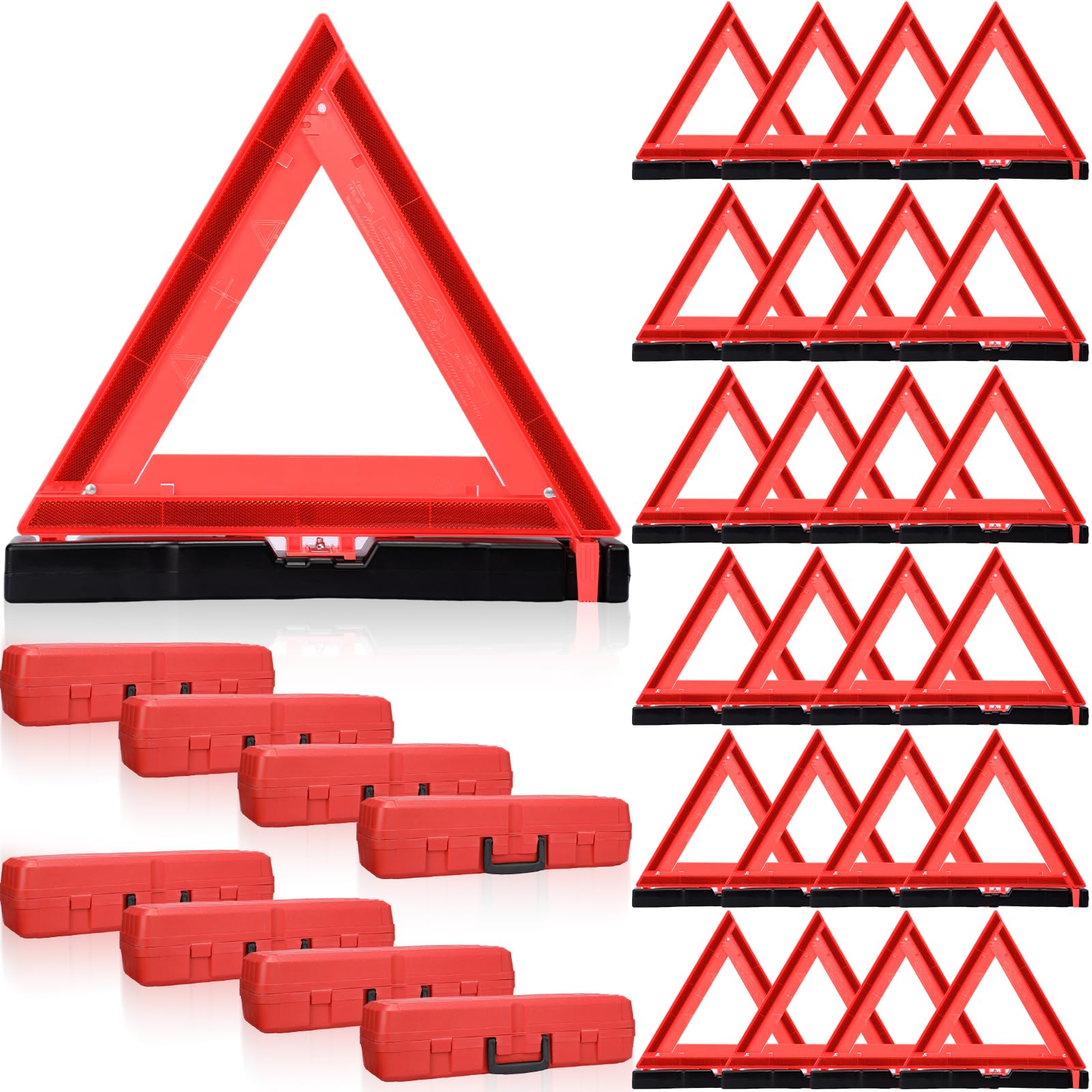 Kanayu Warning Triangle Dot Approved Foldable Emergency Safety Warning Triangles Reflective Road Safety Triangle With Carrying Case Heavy Base Roadside Safety Warning Sign For Car Truck (24 Pcs)