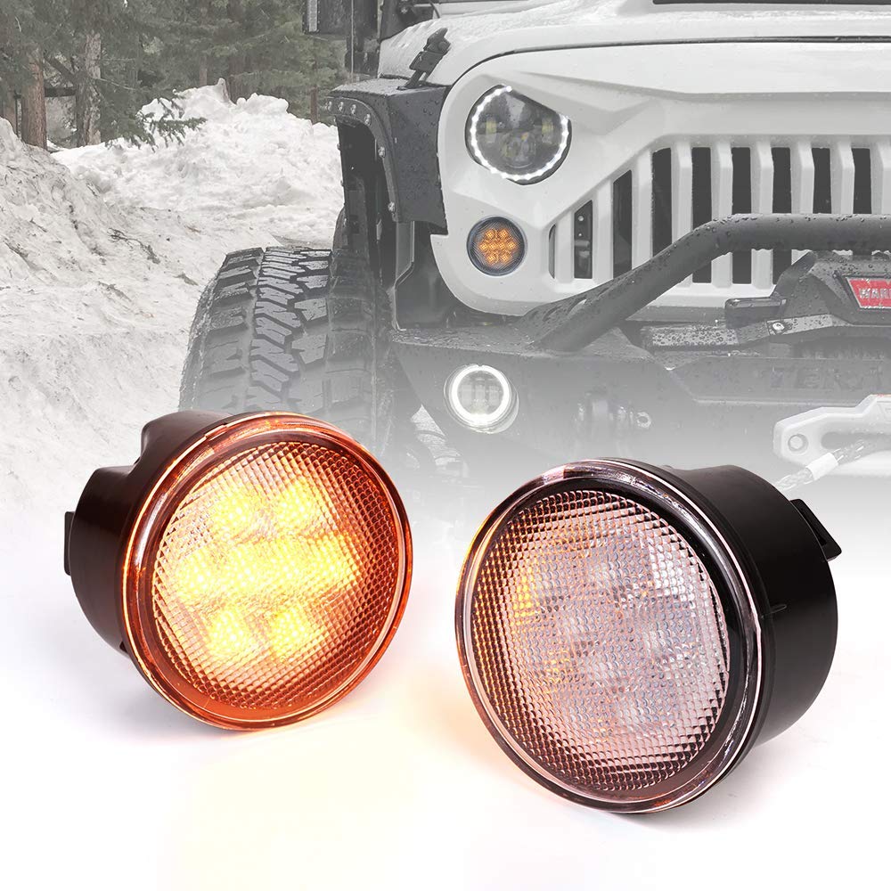 Xprite Amber Clear Lens Led Turn Signal Lights Plug & Play Assembly With Parking Funtion Compatible With 2007-2018 Jeep Wrangler Jk & Wrangler Unlimited