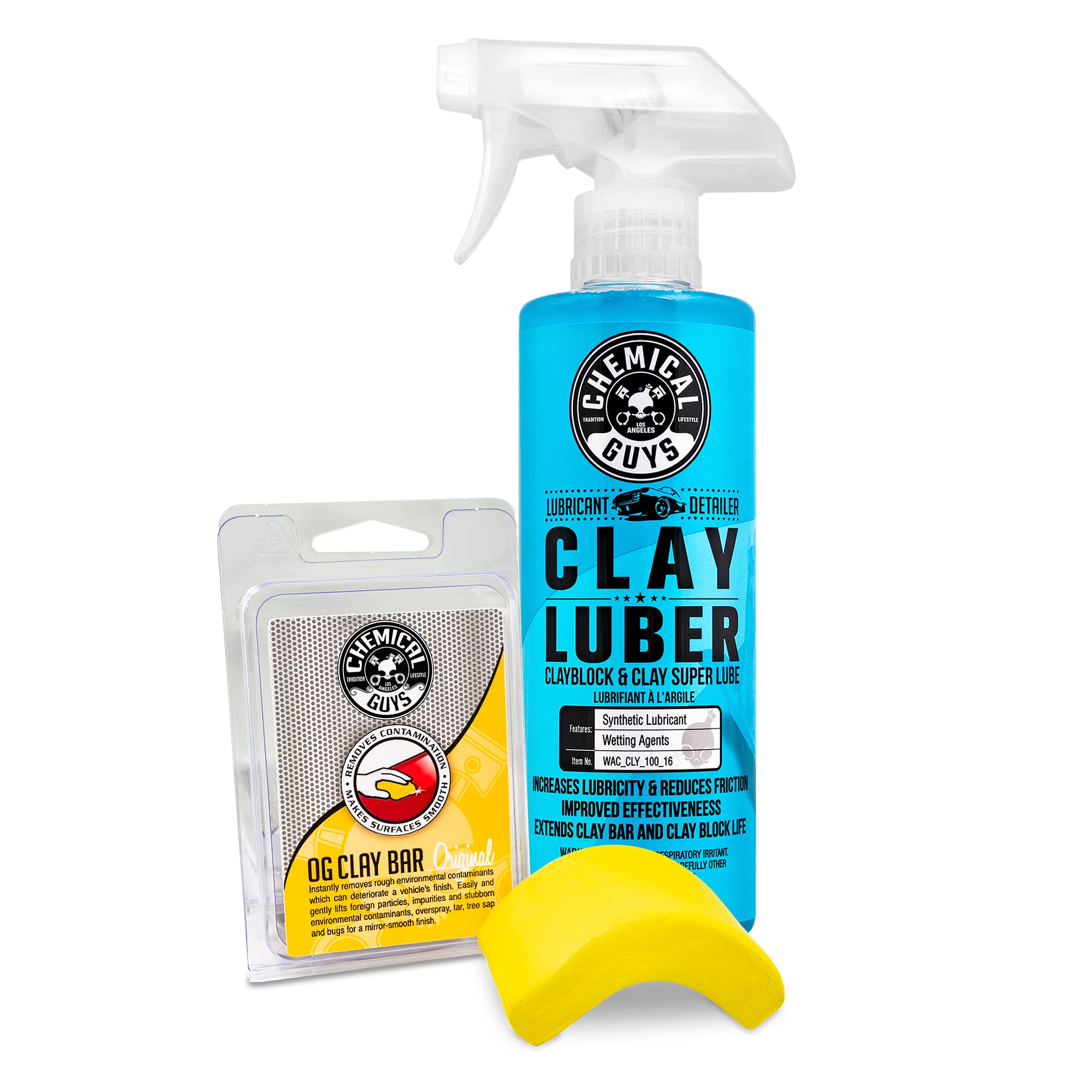 Chemical Guys Cly_113 Og Clay Bar & Lubber Synthetic Lubricant Kit – 16 Fl Oz, Light/Medium Duty, For Car Lovers, Detailers & Auto Enthusiasts – Essential Car Detailing Kit Accessory, 2 Items, Yellow