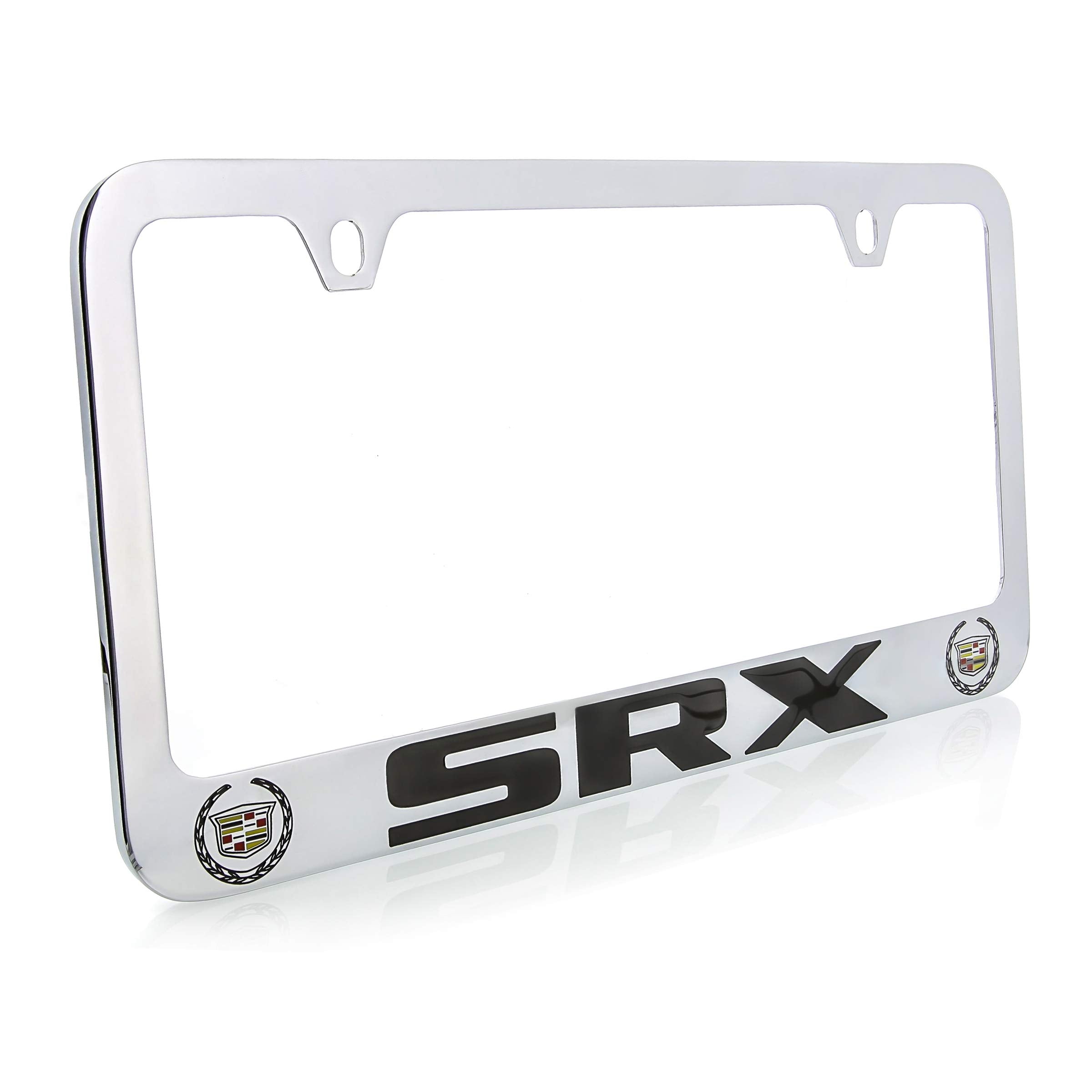 Cadillac Srx License Plate Frame (2 Hold/Brass, Chrome/Wide)