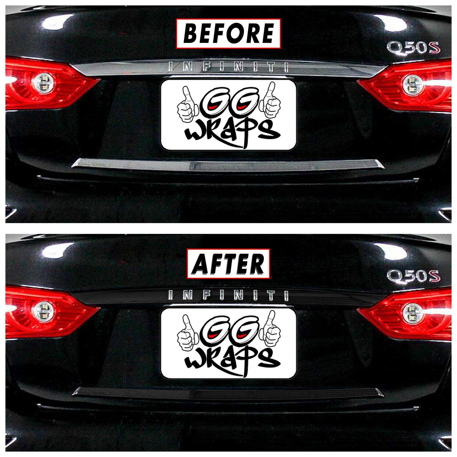 Slickmod Chrome Delete Blackout Vinyl Overlay For 2014 2017 Infiniti Q50 Q50S Rear Trunk Trim (Gloss Black)