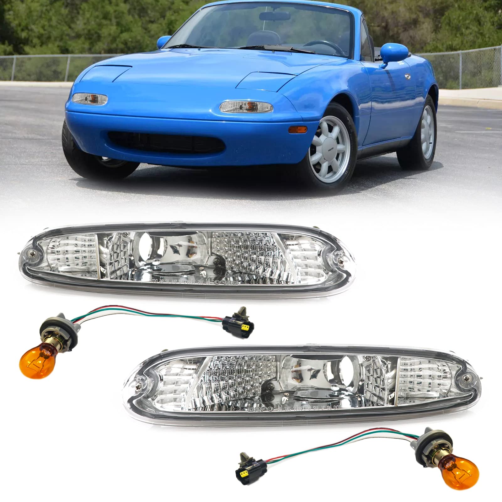 Usr Depo 90-97 Mx-5 Signal Lights - Jdm Crystal Style Front Bumper Turn Signal Lamps Set (Left + Right) Compatible With 1990-1997 Mazda Mx5 Mk1 Miata (Jdm Crystal Style All Clear Lens)