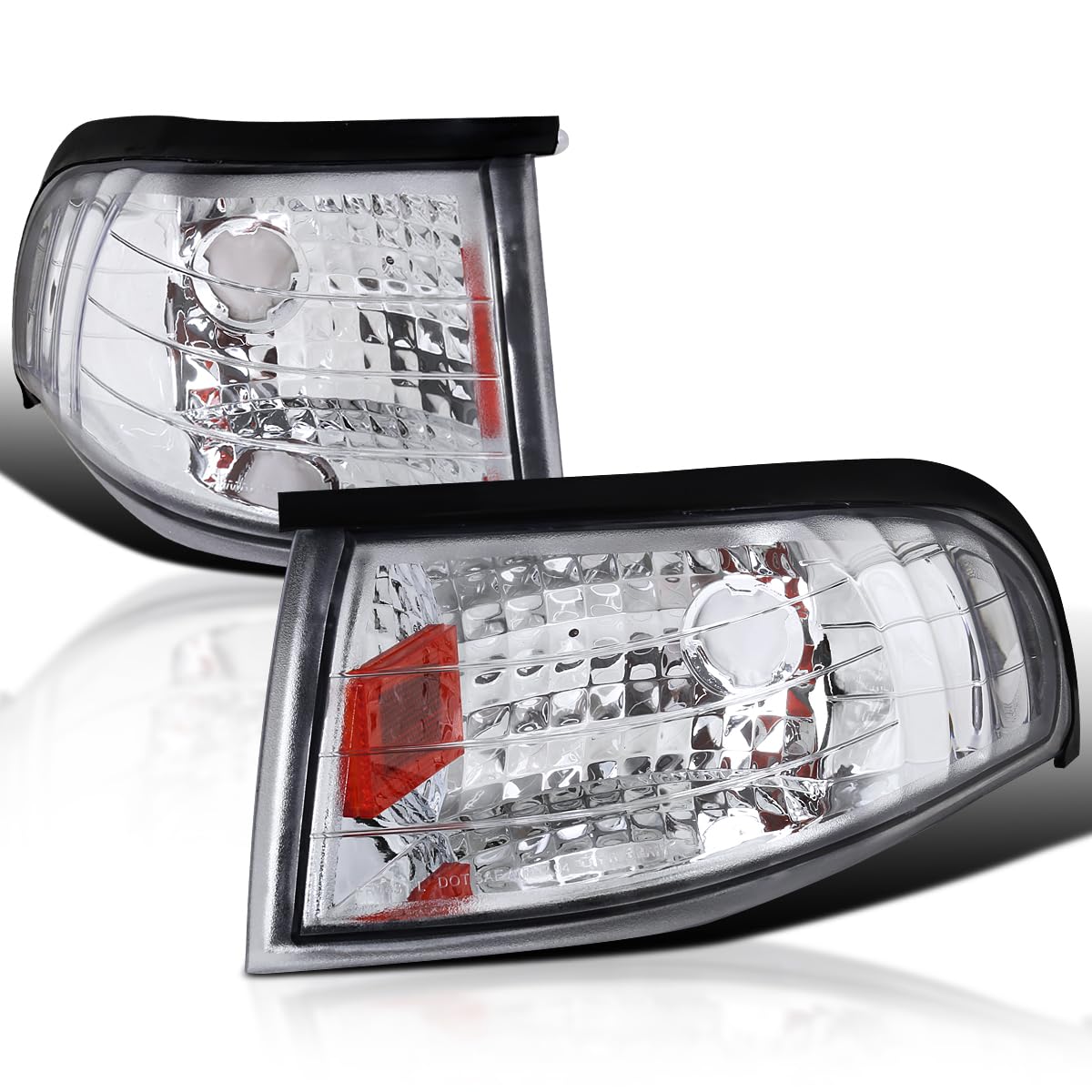 Spec-D Tuning Chrome Housing Clear Lens Corner Lights Compatible With 1994-1998 Ford Mustang L+R Pair Assembly