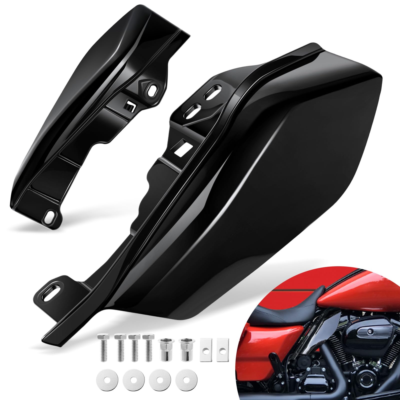 Benlari Gloss Black Mid Frame Air Deflectors Heat Shields Deflector 2009-2024 Compatible For Harley Davidson Touring Street Glide Road Glide Electra Glide Road King Ultra Limited Tri Glide Cvo