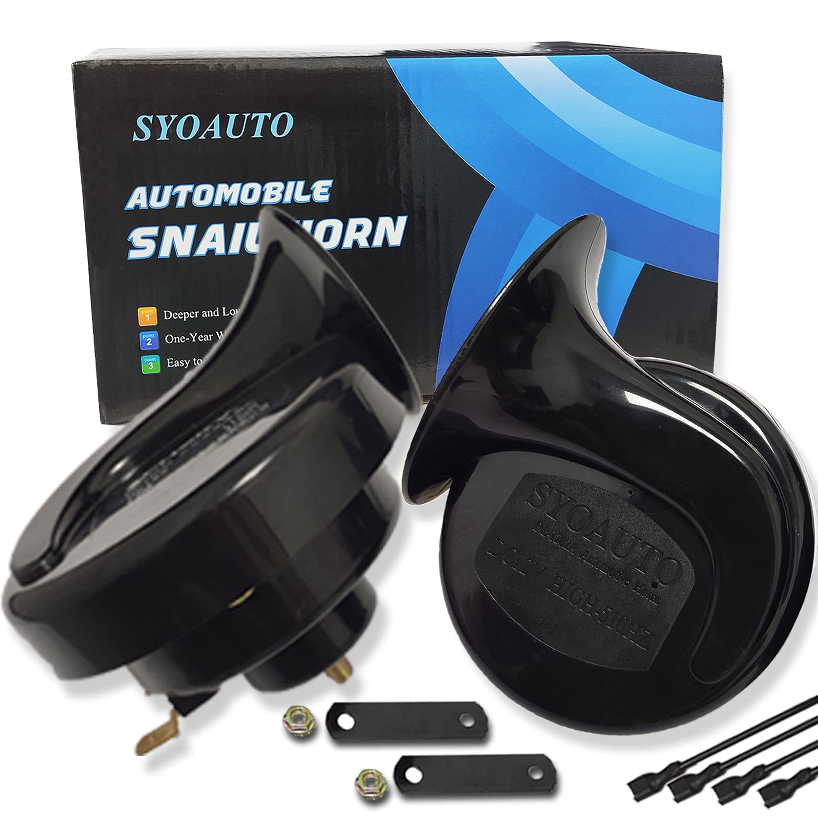 Syoauto Car Horn Truck Horn Waterproof High Low Tone Super Loud Electric Snail Horn Kit Replacement Horns