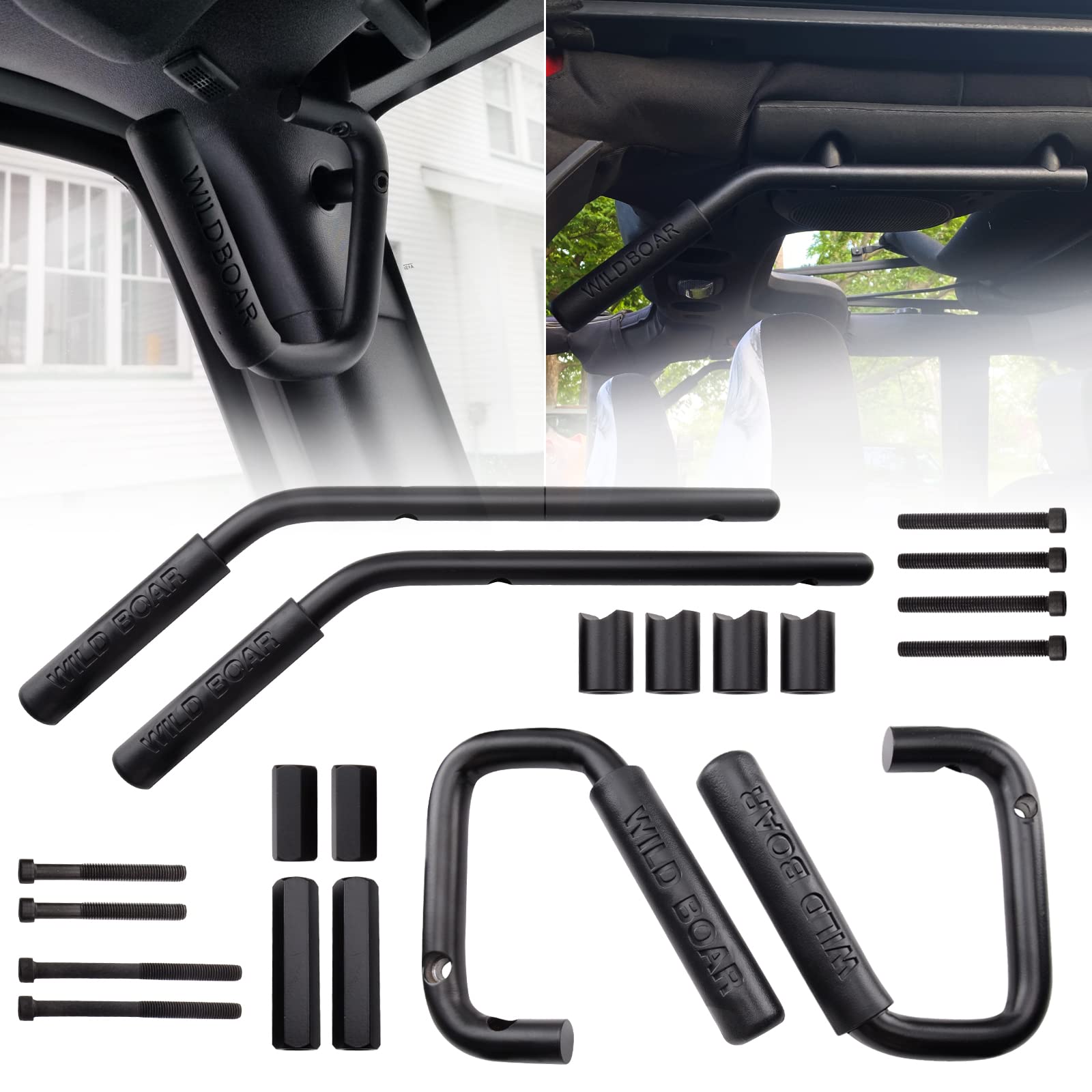 Mealam Front & Rear Grab Handle Kit Aluminum Alloy Grab Bar For 2007-2018 Jeep Wrangler Jk Jku Rubicon Sport Sahara (Black)