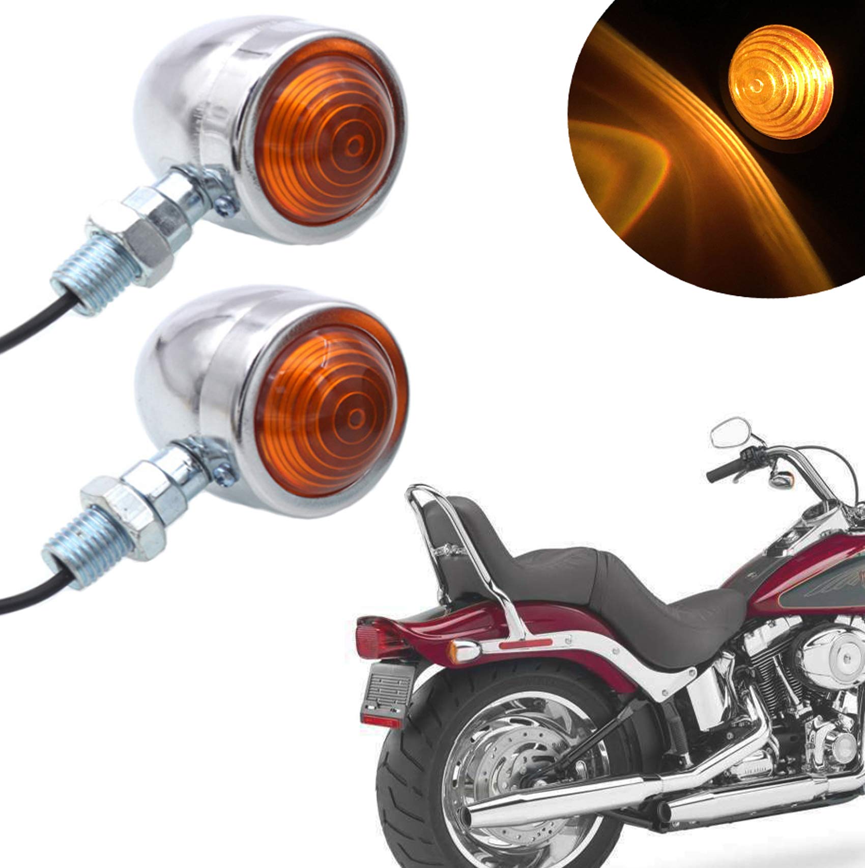 Bluerice Universal Motorcycle Turn Signals Bullet Blinker Indicator Lights Amber Lamp Light For Sportster Cruiser Bobber Chopper Harley Honda Yamaha Kawasaki Suzuki Bmw (1 Pair) (Silver)