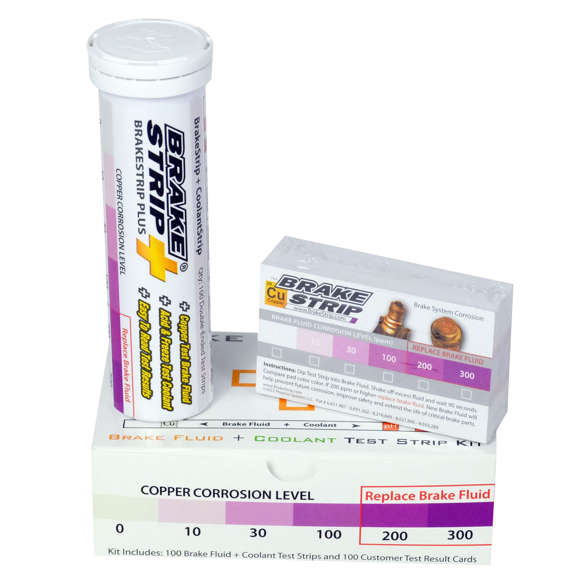 Phoenix Systems Brakestrip Plus Service Center Kit. Double Ended Brake Fluid Plus Coolant Test Strips And Rating Scale Cards