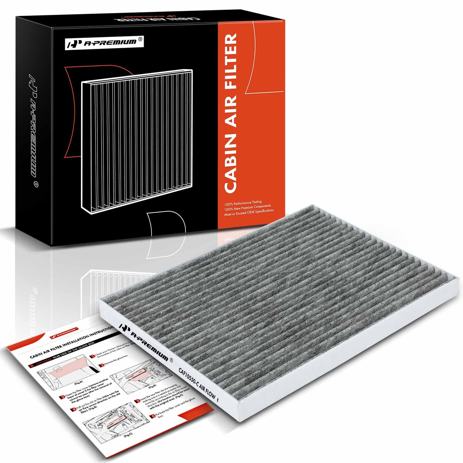 A-Premium Cabin Air Filter With Activated Carbon Compatible With Nissan Sentra 2007-2012, Rogue 2008-2013, Rogue Select 2014-2015, Replace# 999M1Vs007