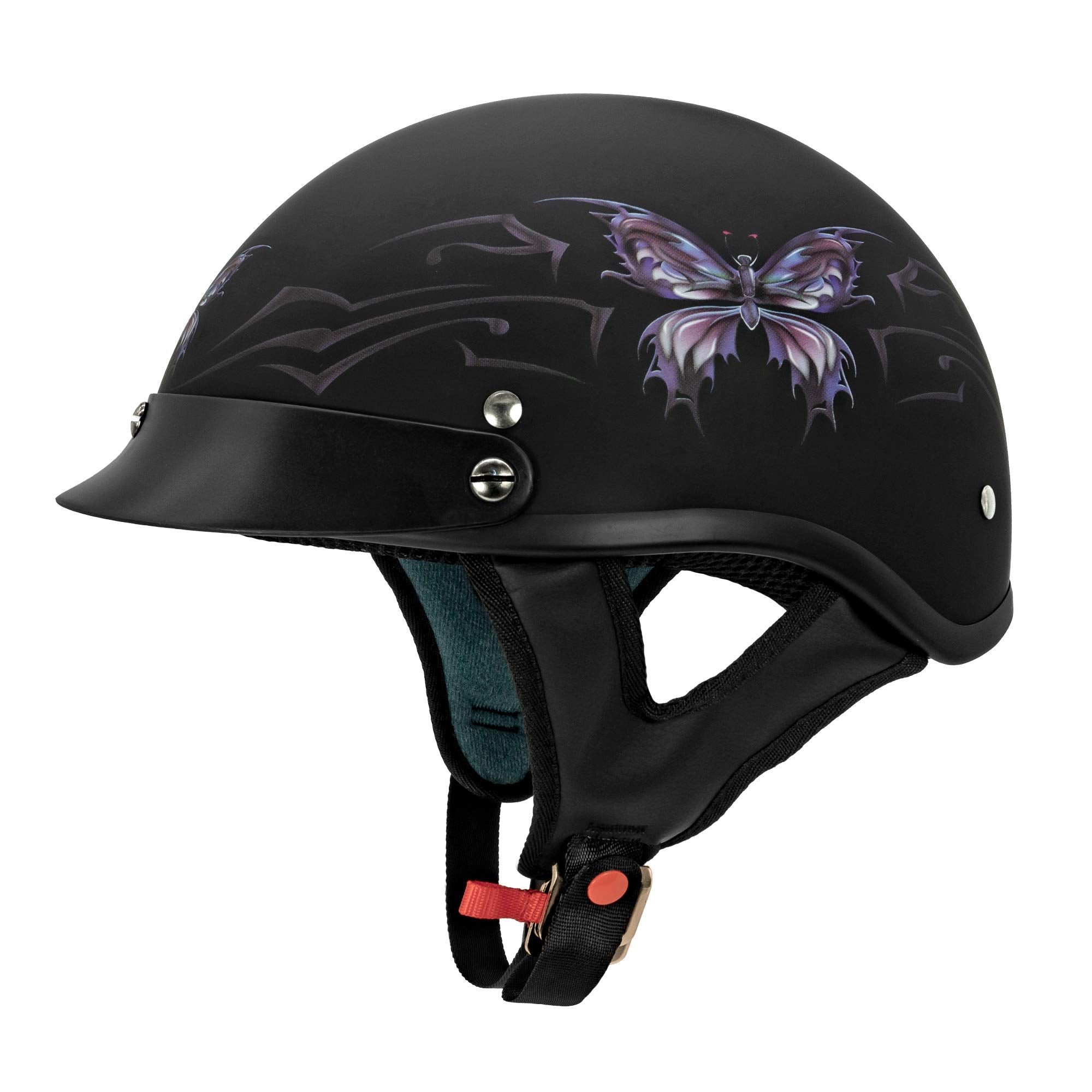 Vcan Cruiser Intricate Butterfly Motorcycle Half Helmet (Flat Black, Medium)