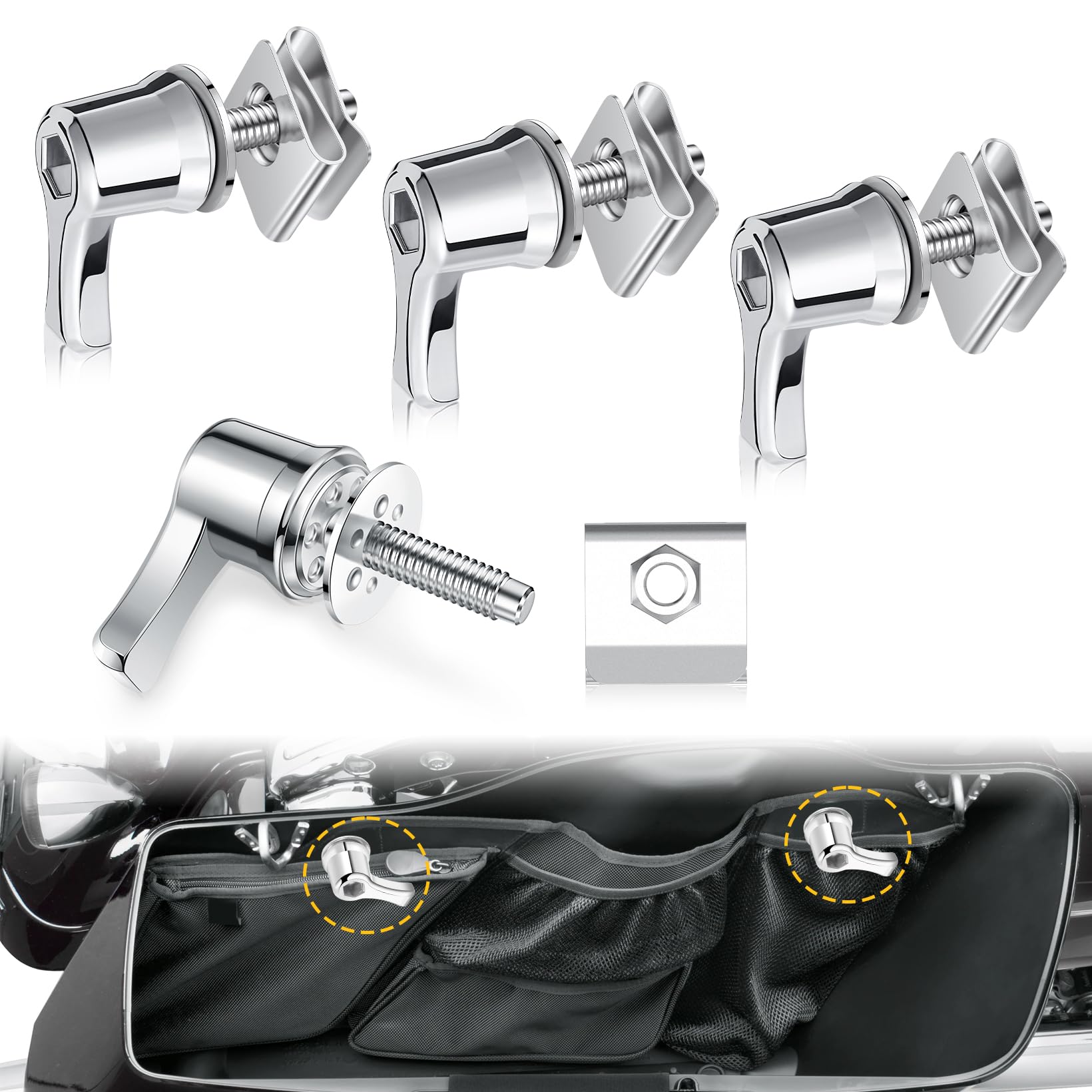 Anonemoto Saddlebag Locks Fastener Bolt, Saddle Bag Bolts Mounting Security Hardware Theft Deterrent Locks Fit For Harley 1992-2024 Touring Softail Road Glide Street Glide Chrome