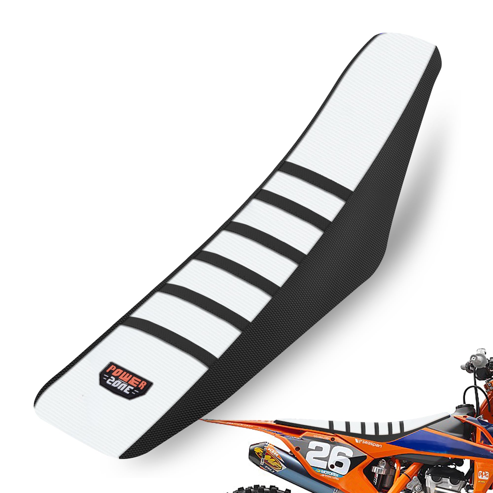 Mchmfg Universal Ribbed Dirt Bike Seat Cover - Gripper Soft Seat Cover For Most Dirt Pit Bike Motorcycle Black-White