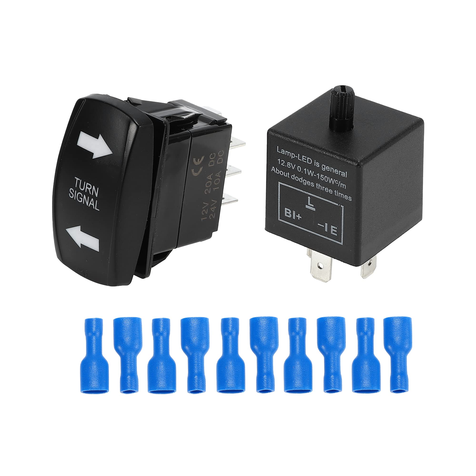 X Autohaux Blue Led 7 Pin Turn Signal Switch With 3 Pin Adjustable Flasher Relay 3 Way On-Off-On Rocker Switch Led Flasher Blinker For At Utv Motorcycle