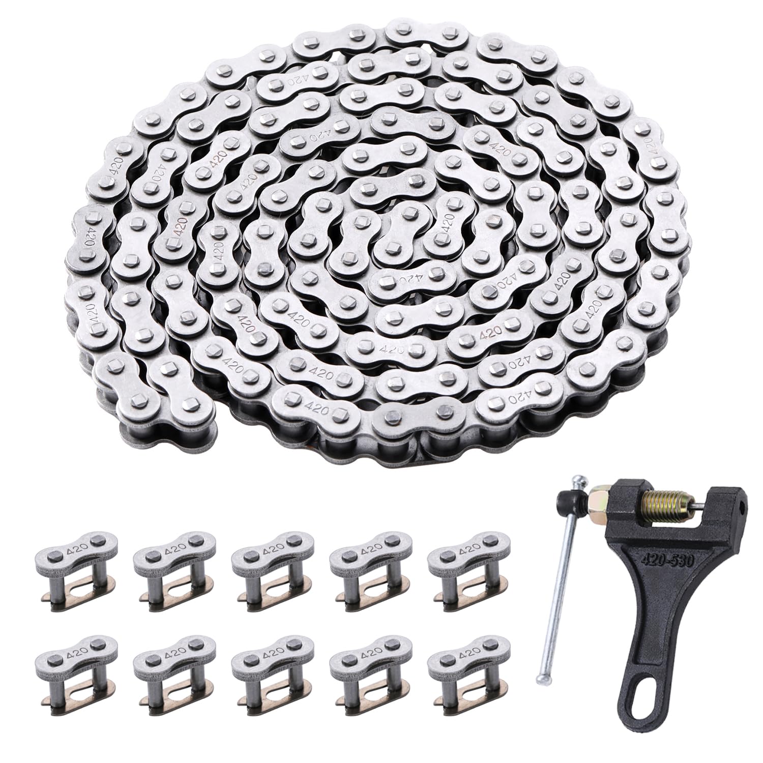 Kamier 420 Drive Roller Chain 102 Link Breaker For Crf50F Xr80R Kx65 Klx110 Ttr110 50Cc 70Cc 90Cc 110Cc 125Cc Ssr Taotao Coolster Baja Ice Bear Kayo Pit Dirt Bike 4 Wheeler Atv Go Kart Mini Bike Parts