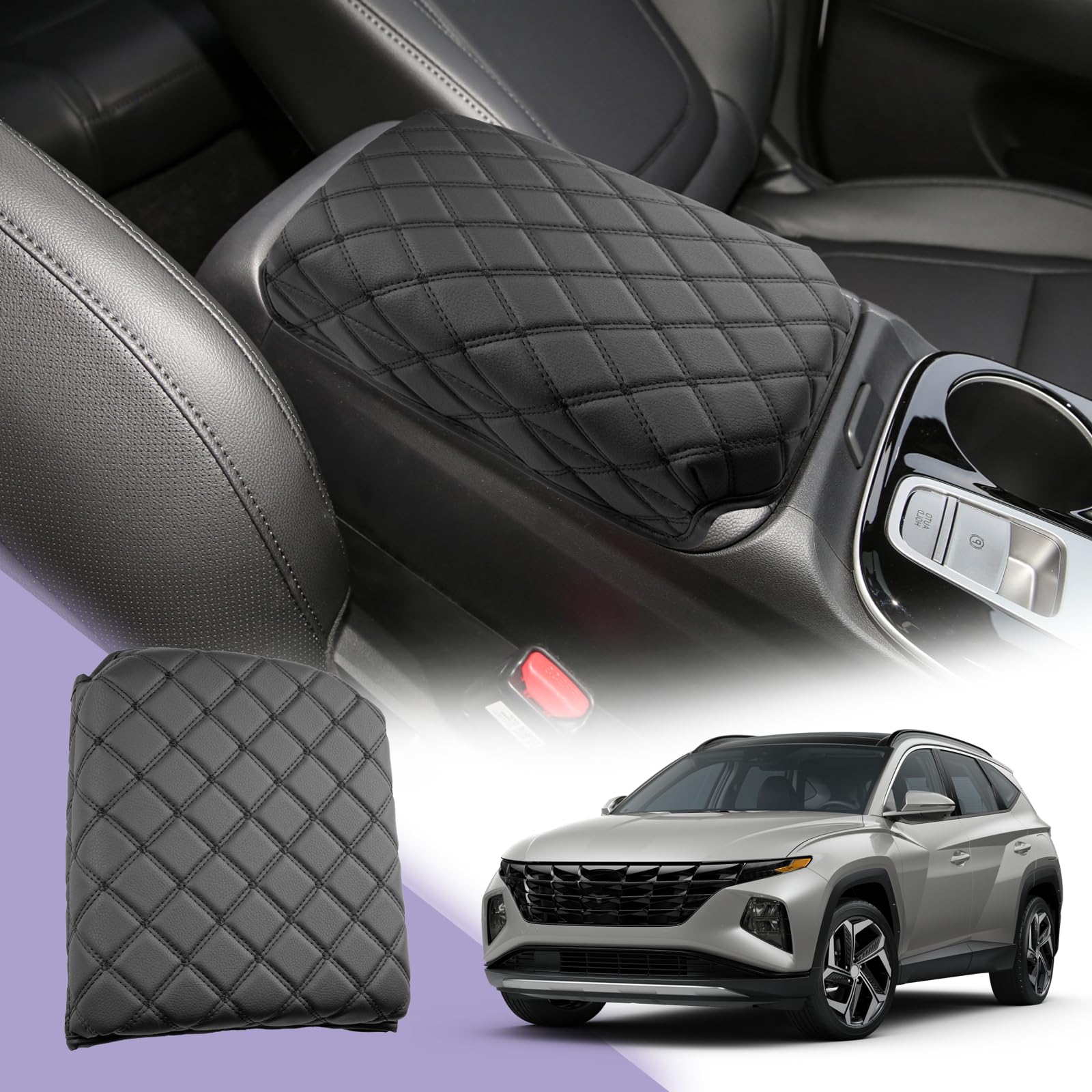 2024 Tucson Center Console Cover 2022-2024 Hyundai Tucson Armrest Cover Tucson Center Console Armrest Pad Soft Leather 2023 Tucson Sel Armrest Console Cover 2024 2023 Hynudai Tucson Accessories(Black)
