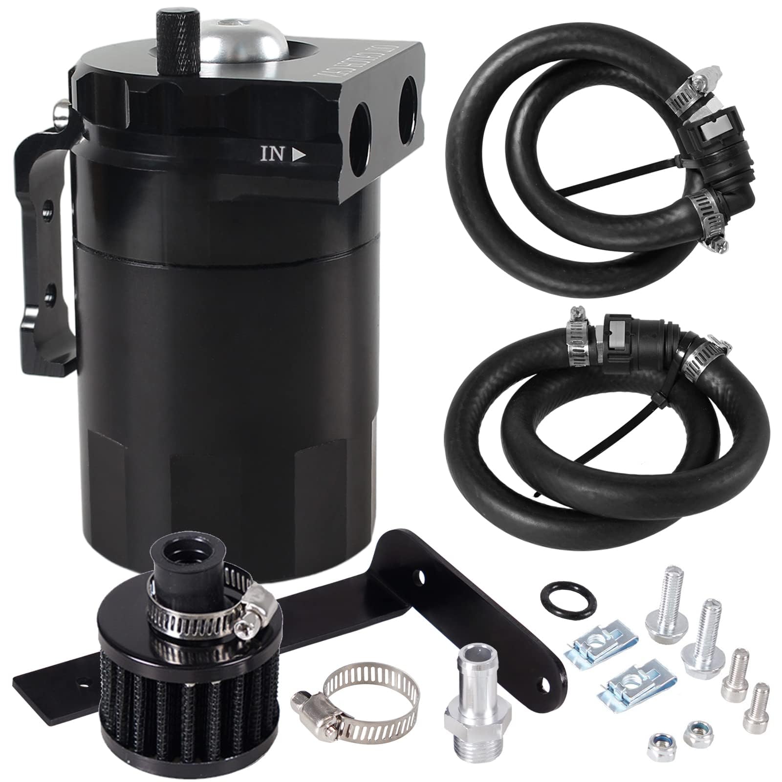 Poseng Oil Catch Can Baffled Oil Separator Tank Compatible With Ford F150 5.0L 2.7Eb 3.5Eb 11-22, Expedition 3.5L Ecoboost 18-22 With Breather Filter 350Ml Black Htracing