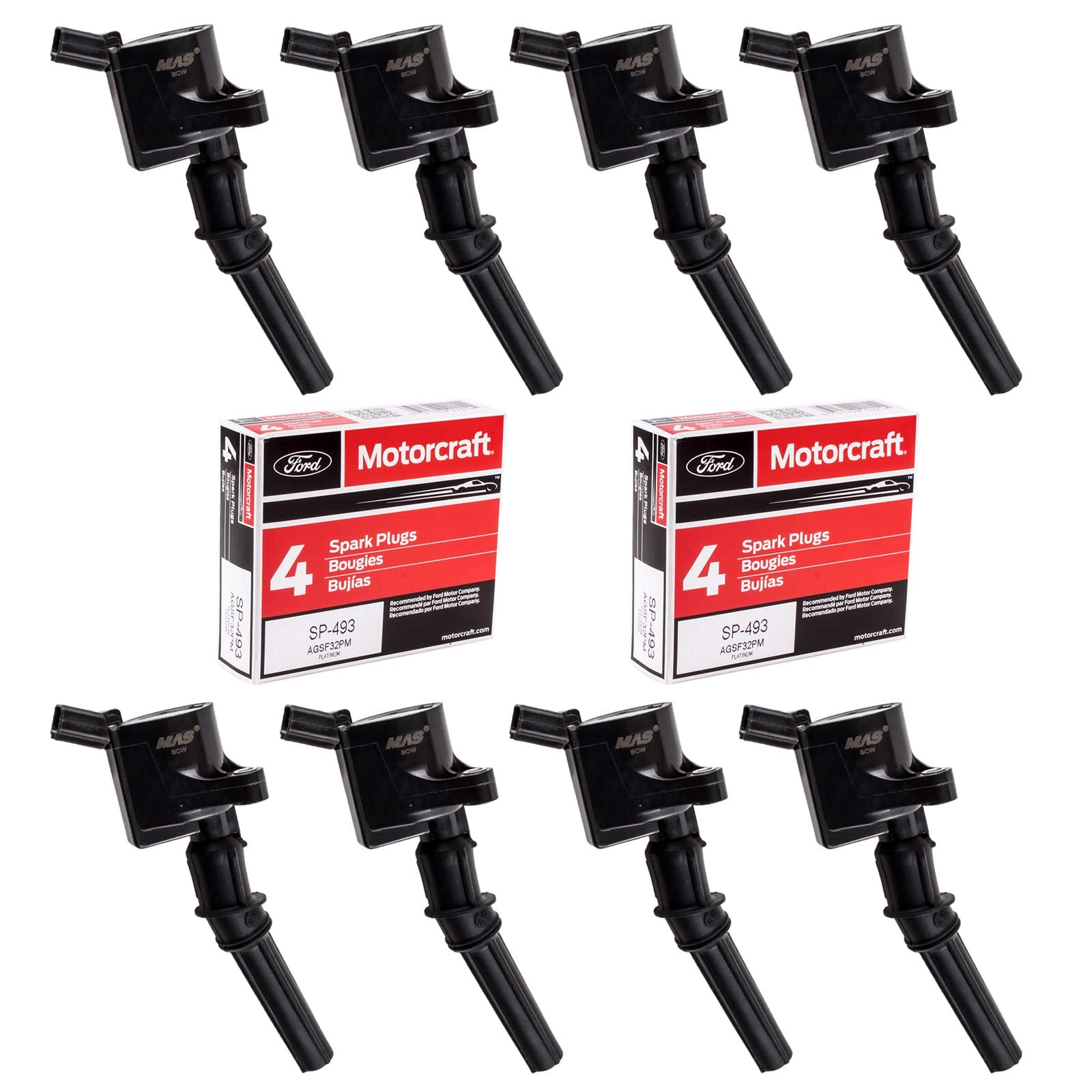 Mas Ignition Coils Dg508 And Motorcraft Spark Plugs Sp493 Compatible With Ford Lincoln Mercury 4.6L Engines