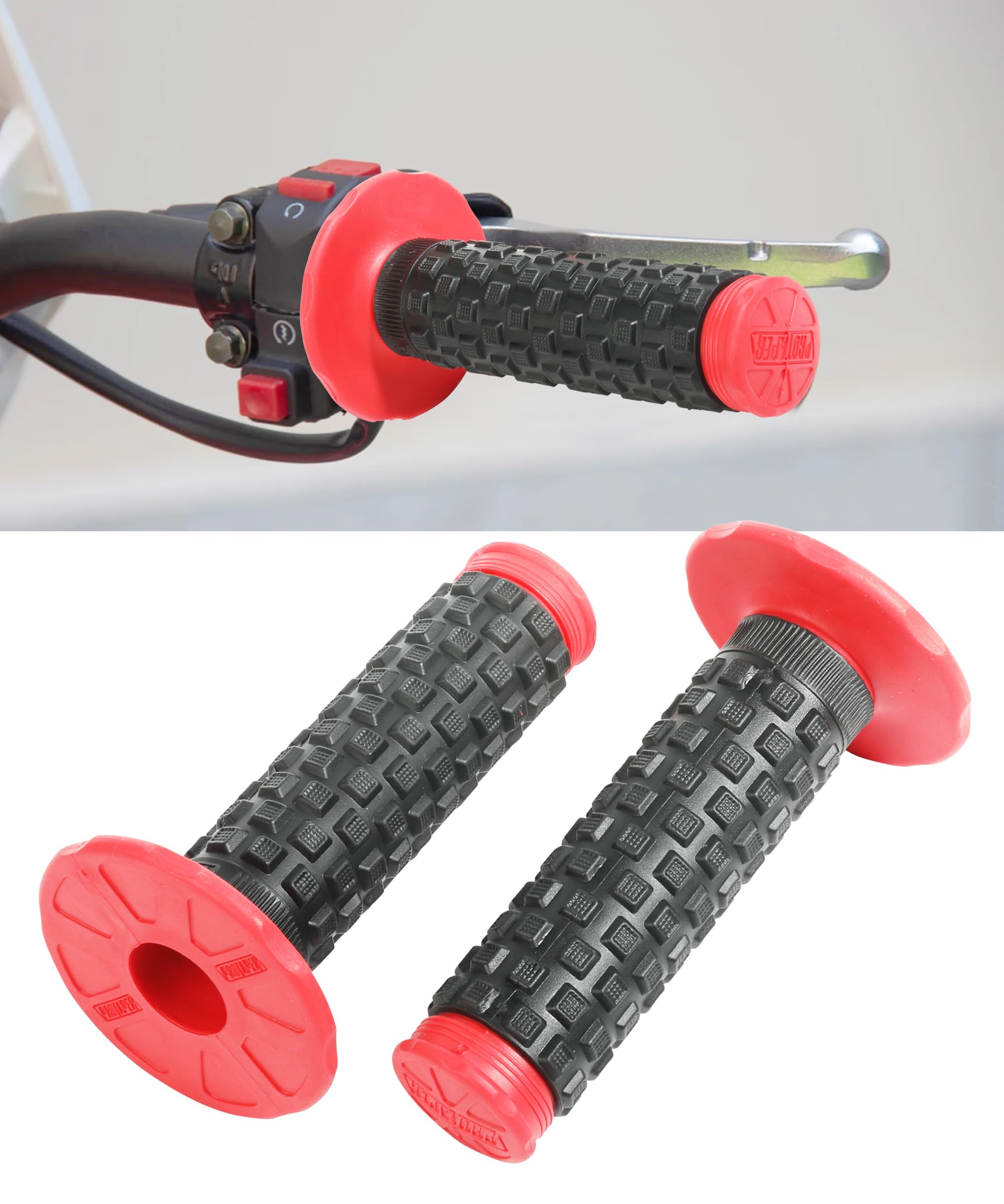 Bylikeho Motorcycle Grips,Motorcycle Handlebar Grips,7/8' Dirt Bike Grips,Car Accessories Universal Motorcycle Hand Bar Grips Pillow Grip,Anti-Slip Rubber Racing Grip (Red)