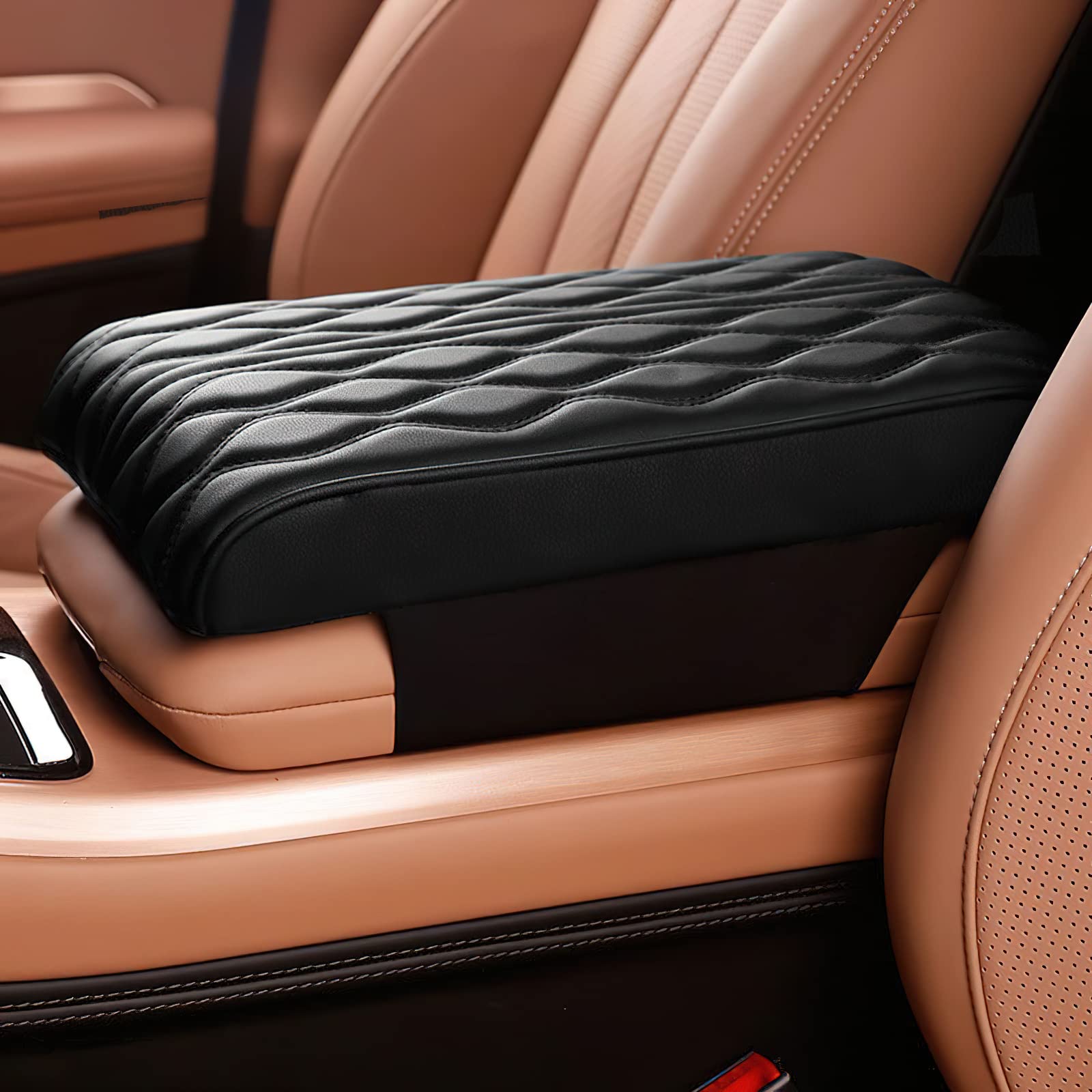 Fanruiqi Car Center Console Heighten Cover, Leather Memory Foam Car Armrest Booster Pads, Leather Car Armrest Cover Protector, Suitable For Most Vehicles, Suvs, Trucks, Cars (Black)