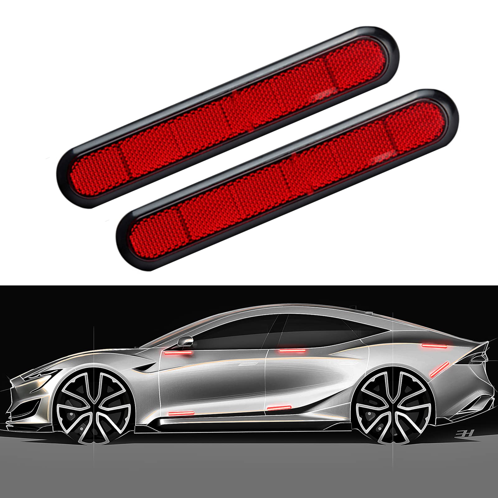 Nwpangu Car Reflective Stickers Auto Door Handle Scratch Protective Covers High Visibility Reflective Tap Warning Sticker Safety Reflectors, Universal (Red)