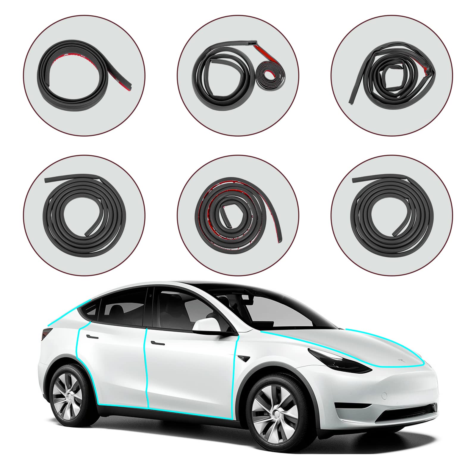 Kunist For Tesla Model Y Accessories, Rubber Seal Weather Strip Soundproof Noise Insulation Sealing For Tesla Model Y