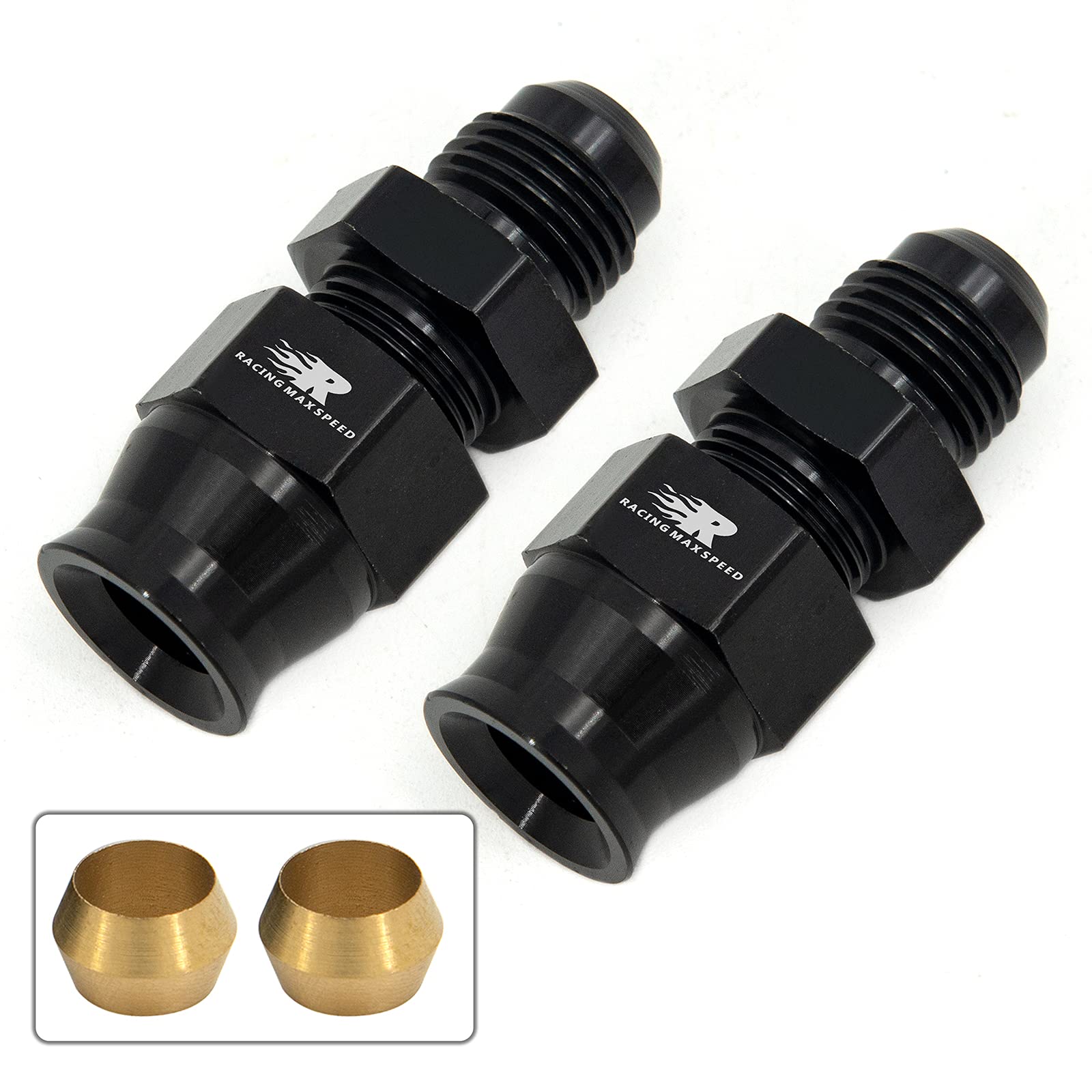 Cnraqr 6An Male Flare To 3/8' Fuel Hardline Tube Fitting Adapter Connector Aluminum Alloy Black Anodized 2Pcs