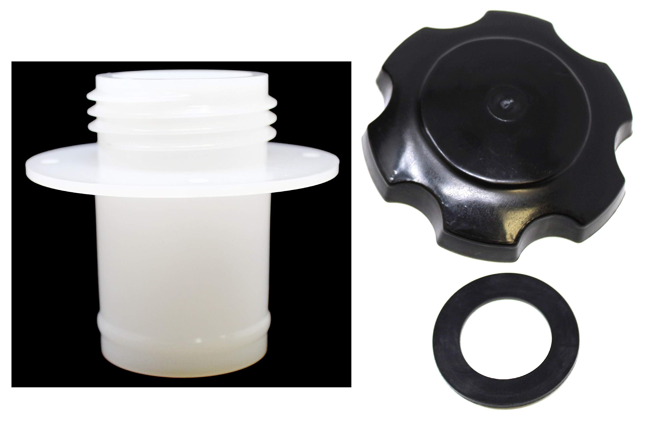 Aftermarket Kawasaki Jet Ski Gas Cap, Gasket & White Fuel Tank Filler Neck Kit Oem # 59231-3734/51049-3714 (Black)