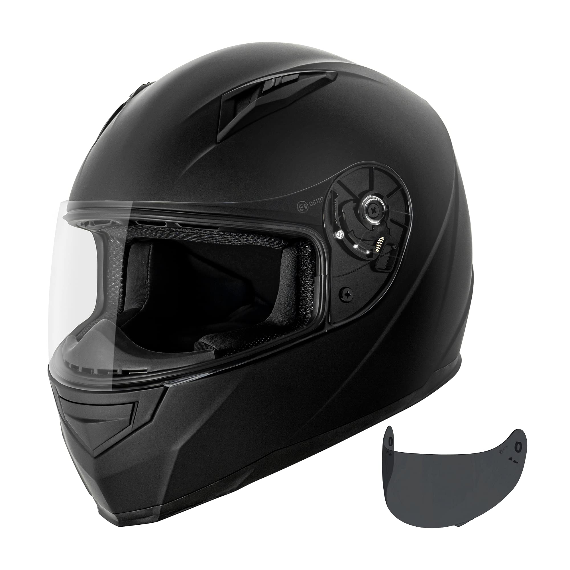 Vcan Vx Lightweight Full Face Motorcycle Street Bike Helmet With Extra Tinted Visor Dot & Ece 22.05 Approved (Matte Black, Large)