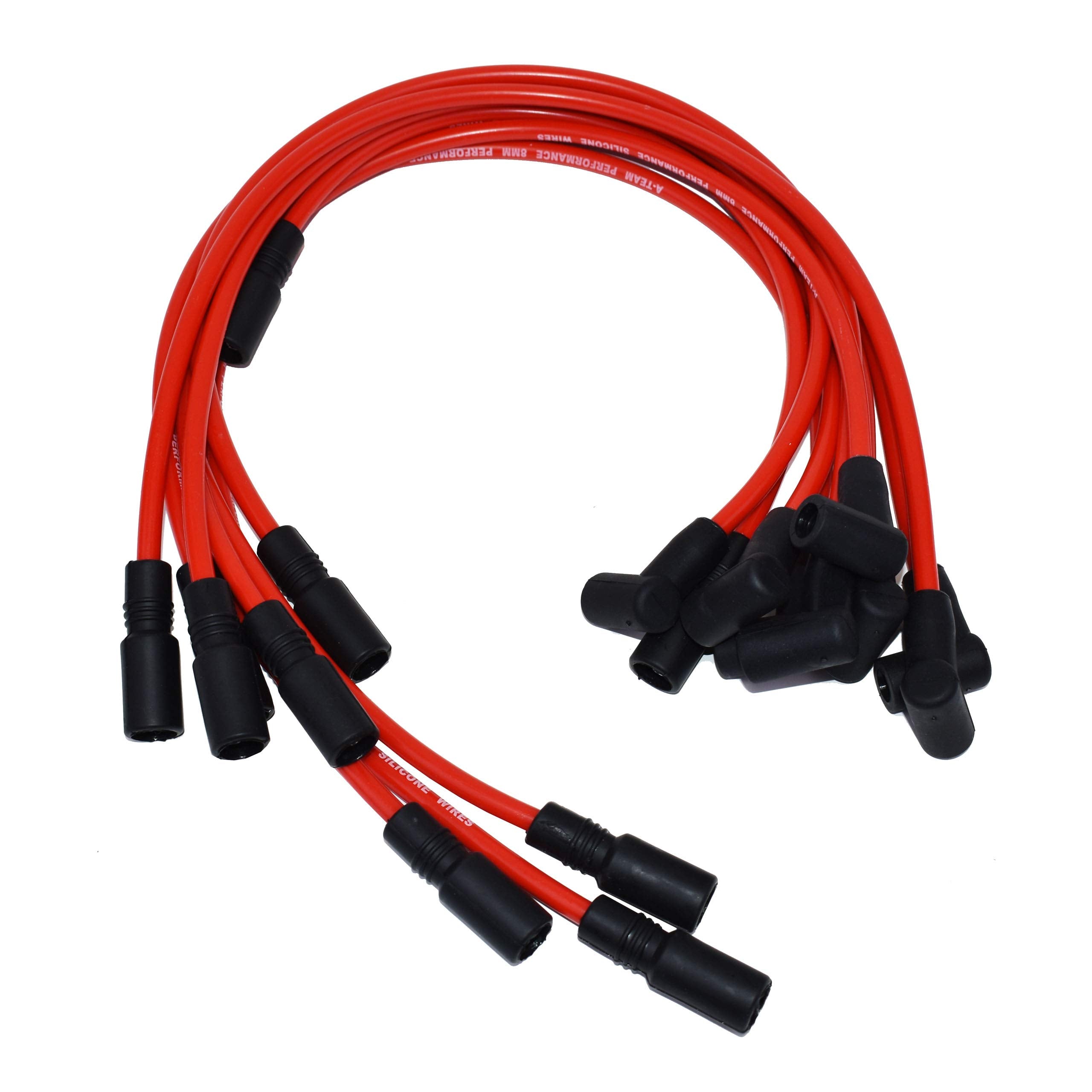 A-Team Performance Silicone Spark Plug Wires With Black 90 Degree Boot Sbc Compatible With Chevy Gmc Truck Suv Vortec 5.0L 5.7L 5700 350 1996-2003 Red 8.0Mm