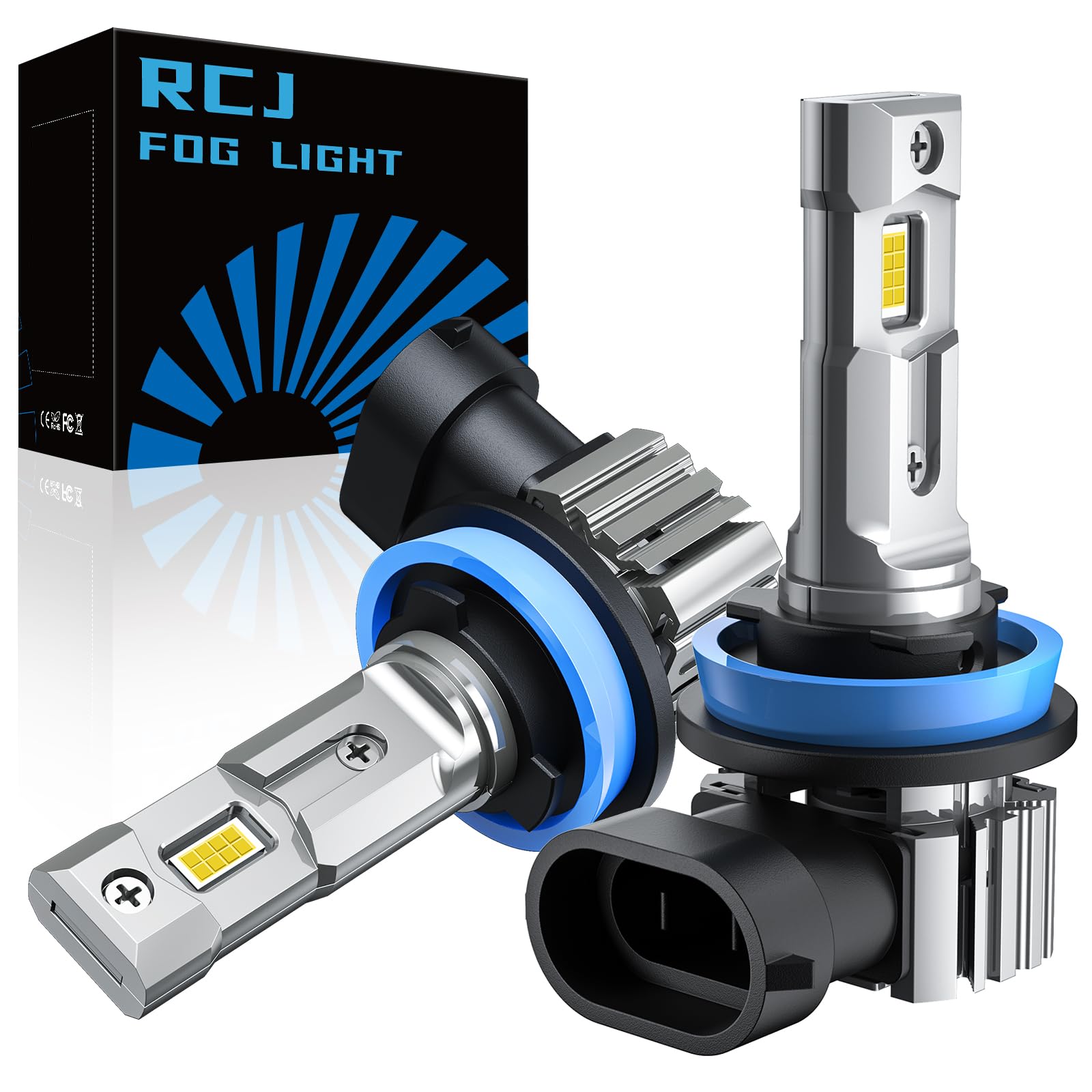 Rcj H11 Bulbs, H8 H9 H16 Lights 60W 16000Lm Fog Light Bulbs, 6000K Cool White, With 12000 Rpm Cooling Fan, Plug And Play, Pack Of 2