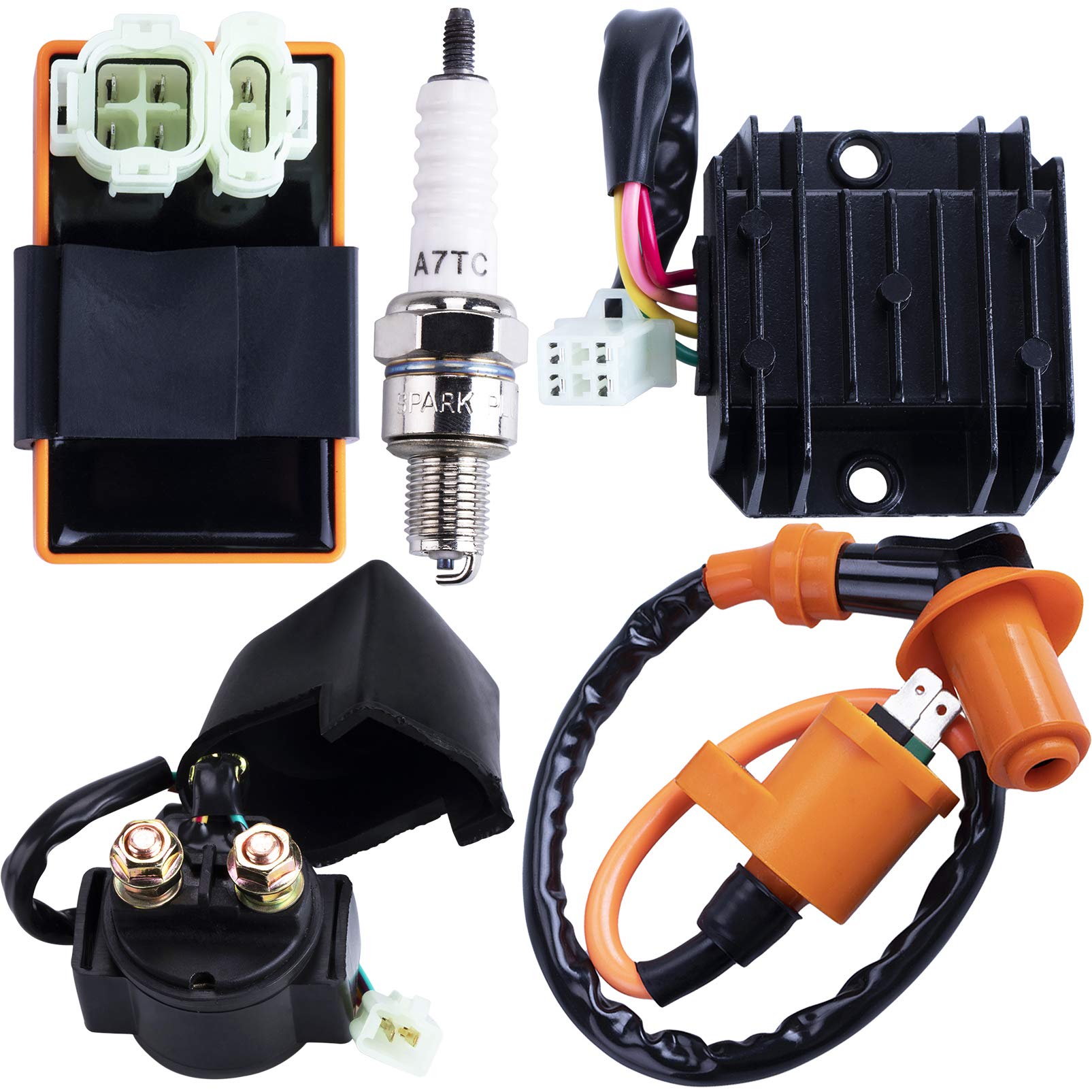 CNCMOTOK Racing GY6 Ignition Coil & Voltage Regulator Kit for 50cc-150cc ATV, Go Kart, Scooter - Black, Medium Size