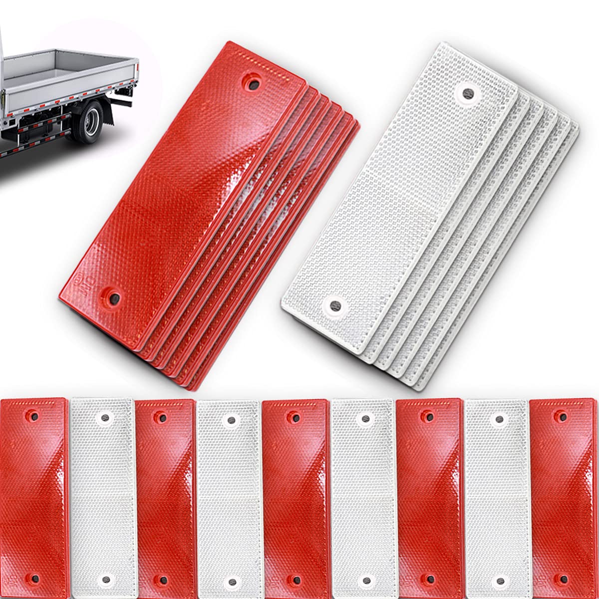 Mxuteuk 40Pcs Red And White Self Adhesive Waterproof Plastic Rectangular Stick,Reflector Tape Hazard Caution Warning Sticker For Road Signs,Trucks,Rvs,Trailer,Pickup M-017