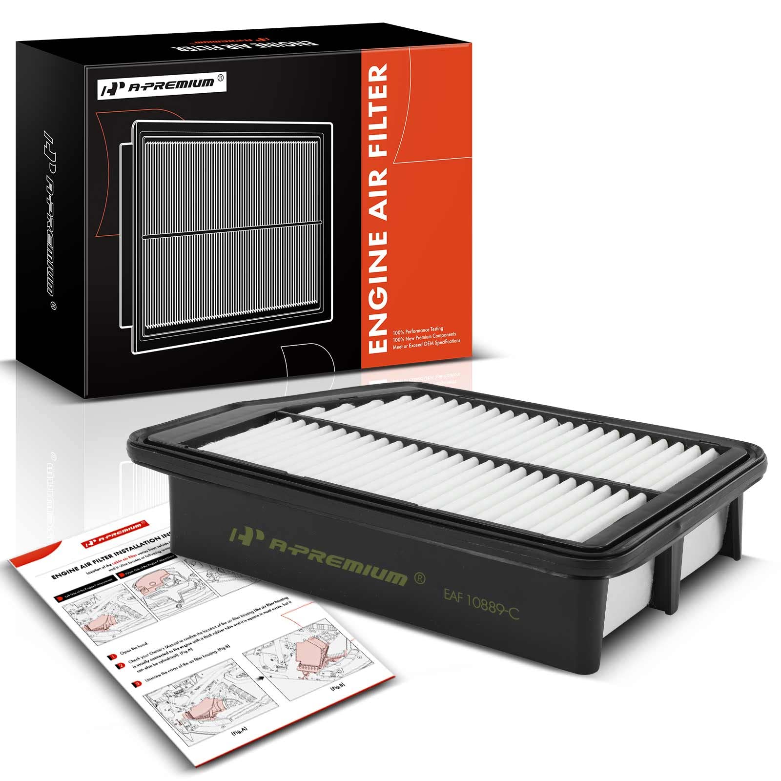 A-Premium Engine Air Filter Compatible With Hyundai Elantra, Elantra Gt, Tucson & Kia Forte, Forte5, Sportage, 2010-2018, 1.8L 2.0L 2.4L, Rigid Panel, Replace# 28113-2S000