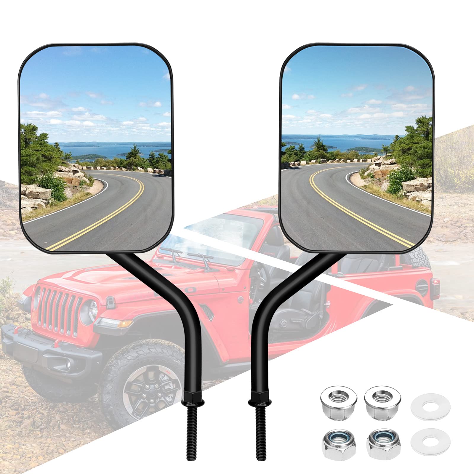 Denforste Mirrors Doors Off Compatible With Jeep Wrangler Jk Cj Jl & Unlimited - Door Hinge Side Mirrors For Jeep - 2 Pack 5.5 X 7.5 Inches Side Rear View Mirrors For Doors Off Driving
