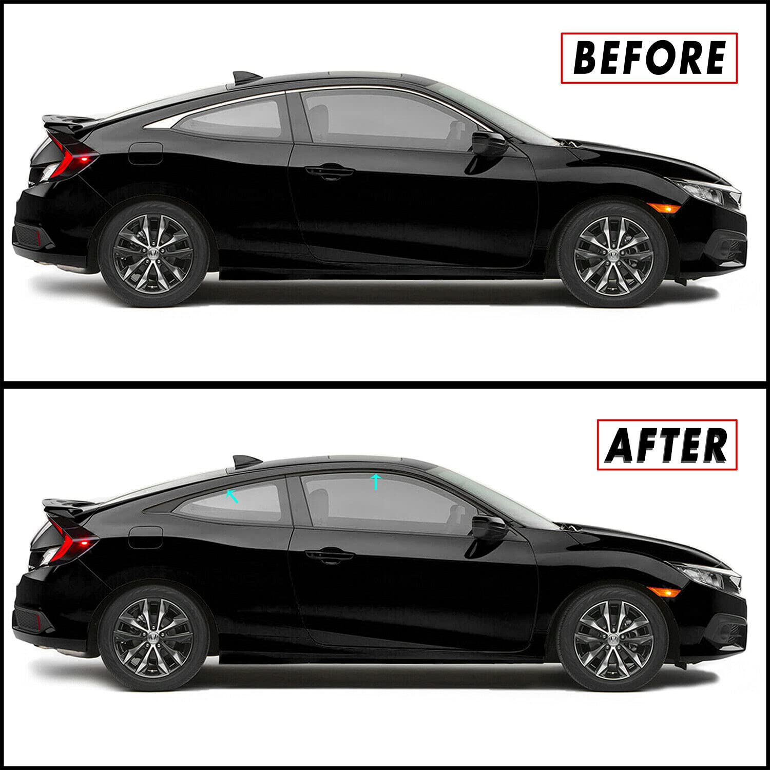 Slickmod Chrome Delete Blackout Vinyl Overlay For 2016-2021 Honda Civic Coupe Window Trim (Gloss Black)