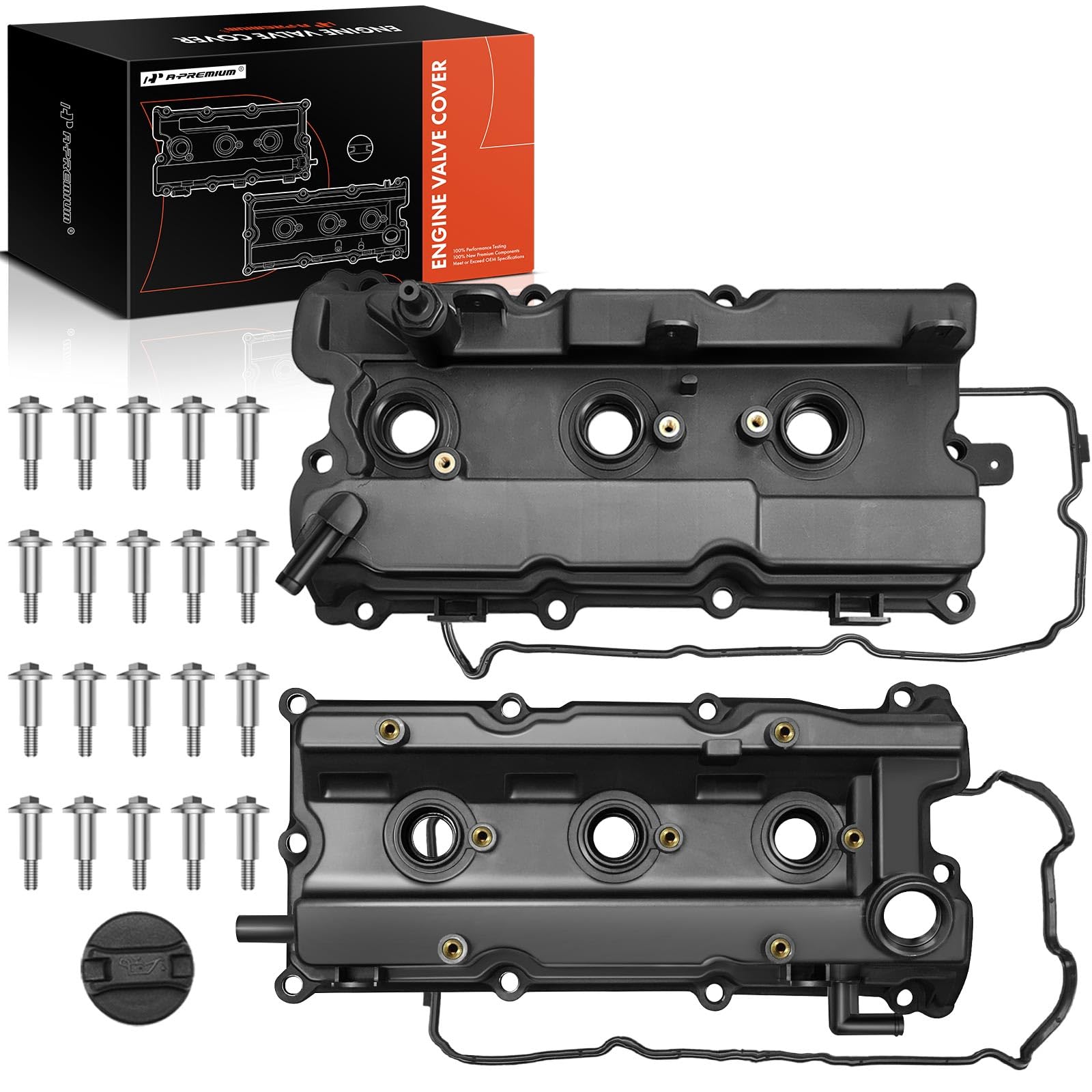 A-Premium Front & Rear Engine Valve Cover With Gasket, Bolts & Oil Cap Compatible With Nissan Altima (Teana) 2002-2006, Maxima 2002-2008, Quest 2004-2009, Murano 2003-2007, V6 3.5L Vq35De