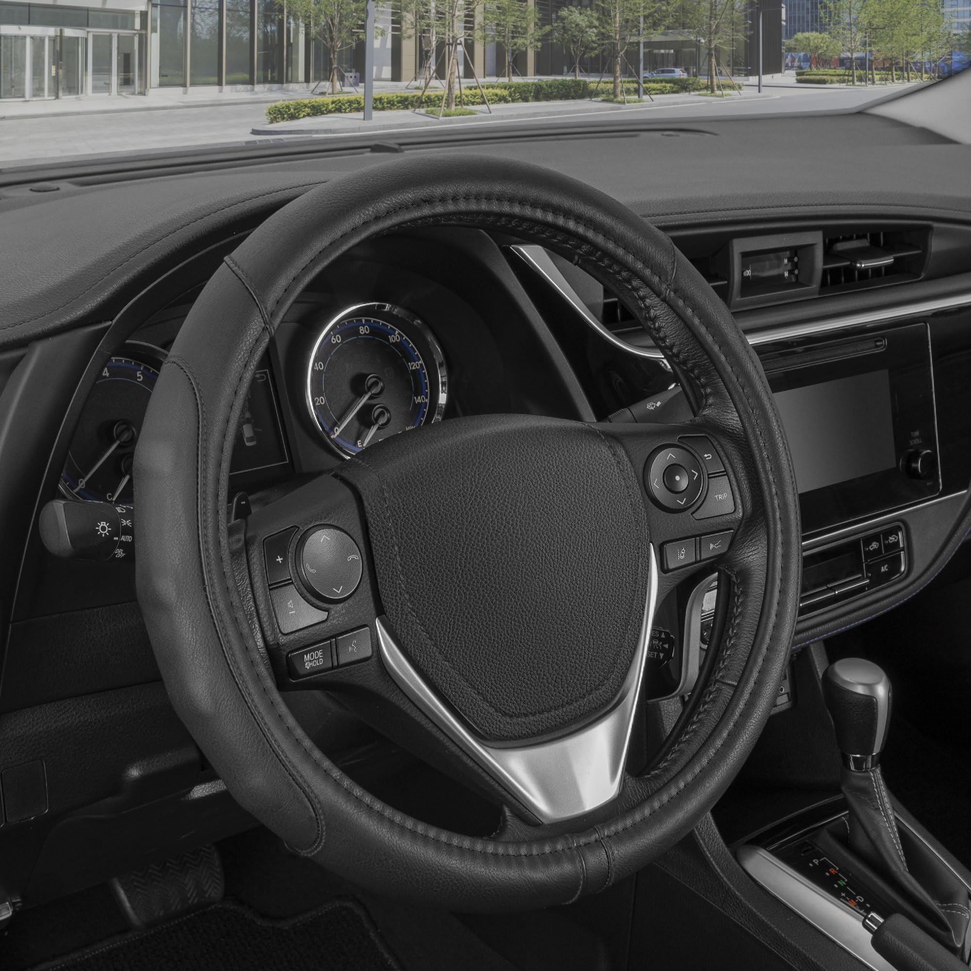 Motor Trend Gripdrive Pro Synthetic Leather Auto Car Steering Wheel Cover Black Comfort Grip - Small 13.5 To 14.5 Inch, Model:Sw-761-Bk-S__Am