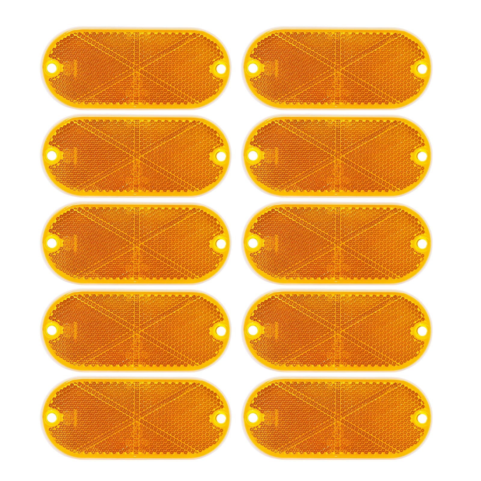 Zudksuy 10 Pack Front Reflector Oval Reflectors Driveway Reflectors For Driveway Fence Gateposts Cars Boats Mailboxes Trailer Security Reflectors With Center Mounting Holes (Yellow)