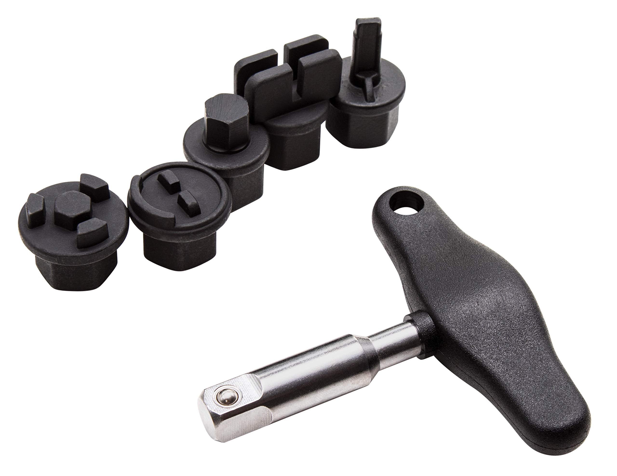 Steelman 6-Piece Oil Drain Plug Wrench Kit For Installing And Removing Plastic Oil Drain Plugs And Bolts, Includes 3/8-Inch Drive T-Handle And Five Cr-V Steel Adapters