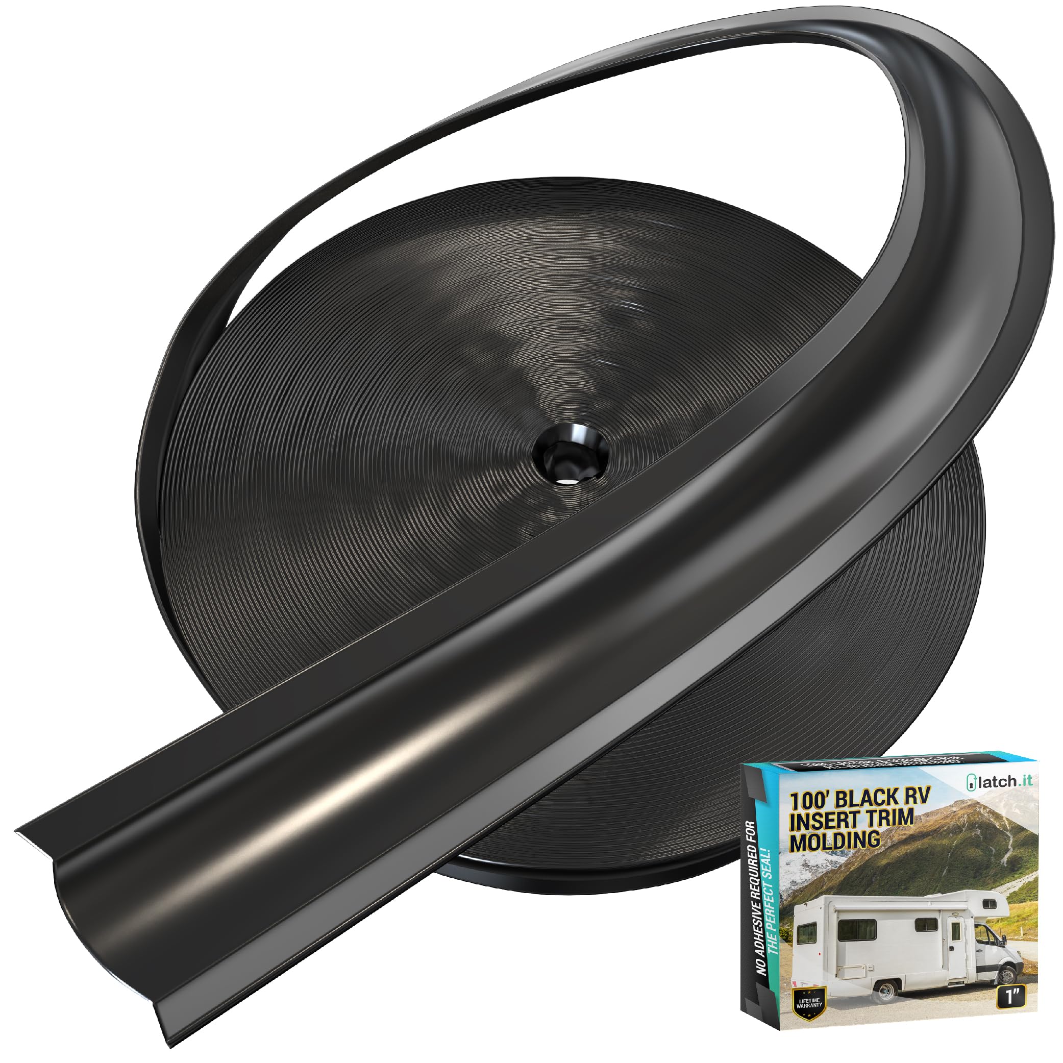 Latch.It Rv Trim Molding Insert 1” (Black) | 100’ Rv Trim Molding Exterior | Uv-Resistant Vinyl Rv Corner Molding | Durable Rv Molding Insert | Protect Rv Exterior W/Vinyl Rv Trim