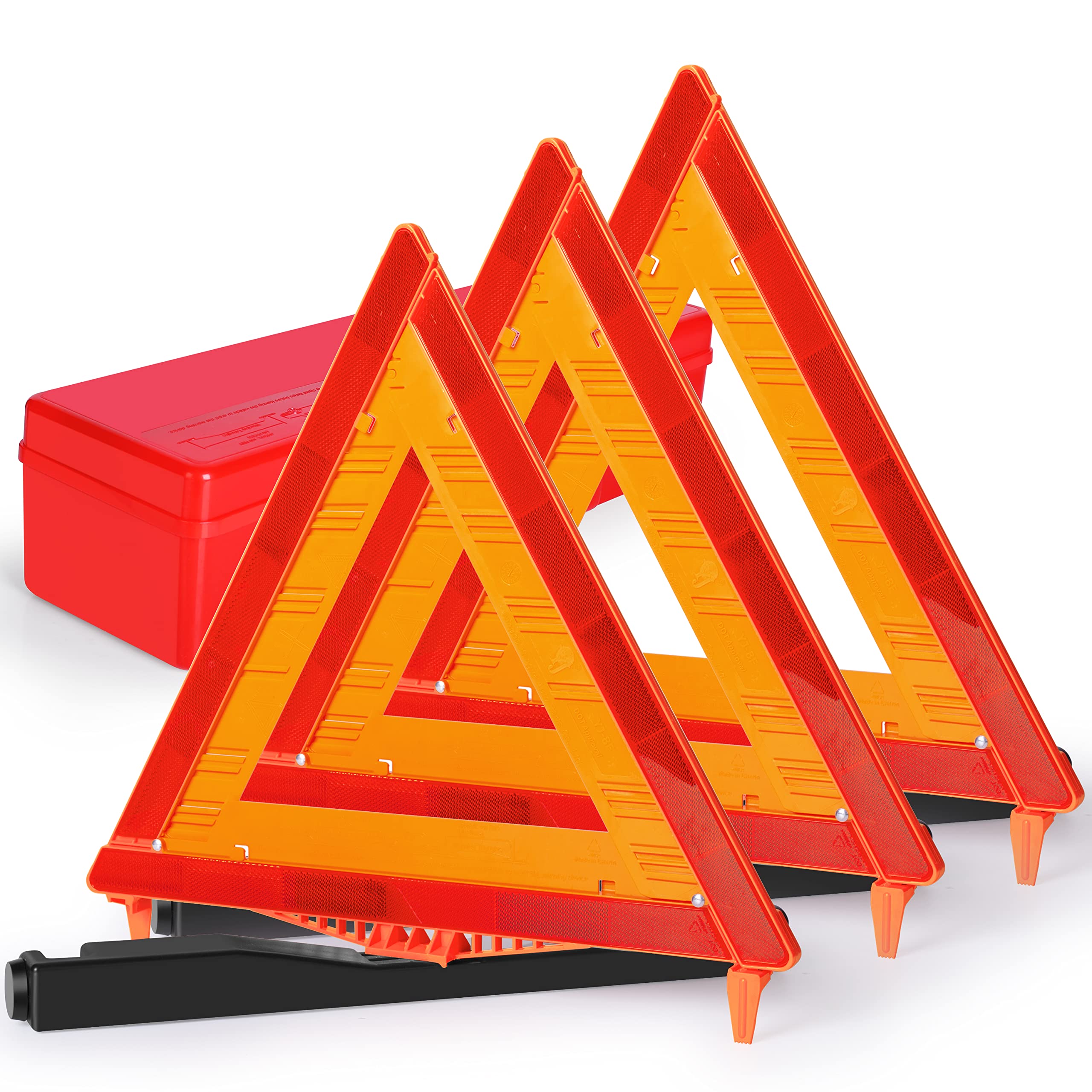Safemate 3 Pack Warning Triangle Dot Approved, Foldable Emergency Safety Reflective Triangles For Roadside Vehicles Breakdown With Carrying Case