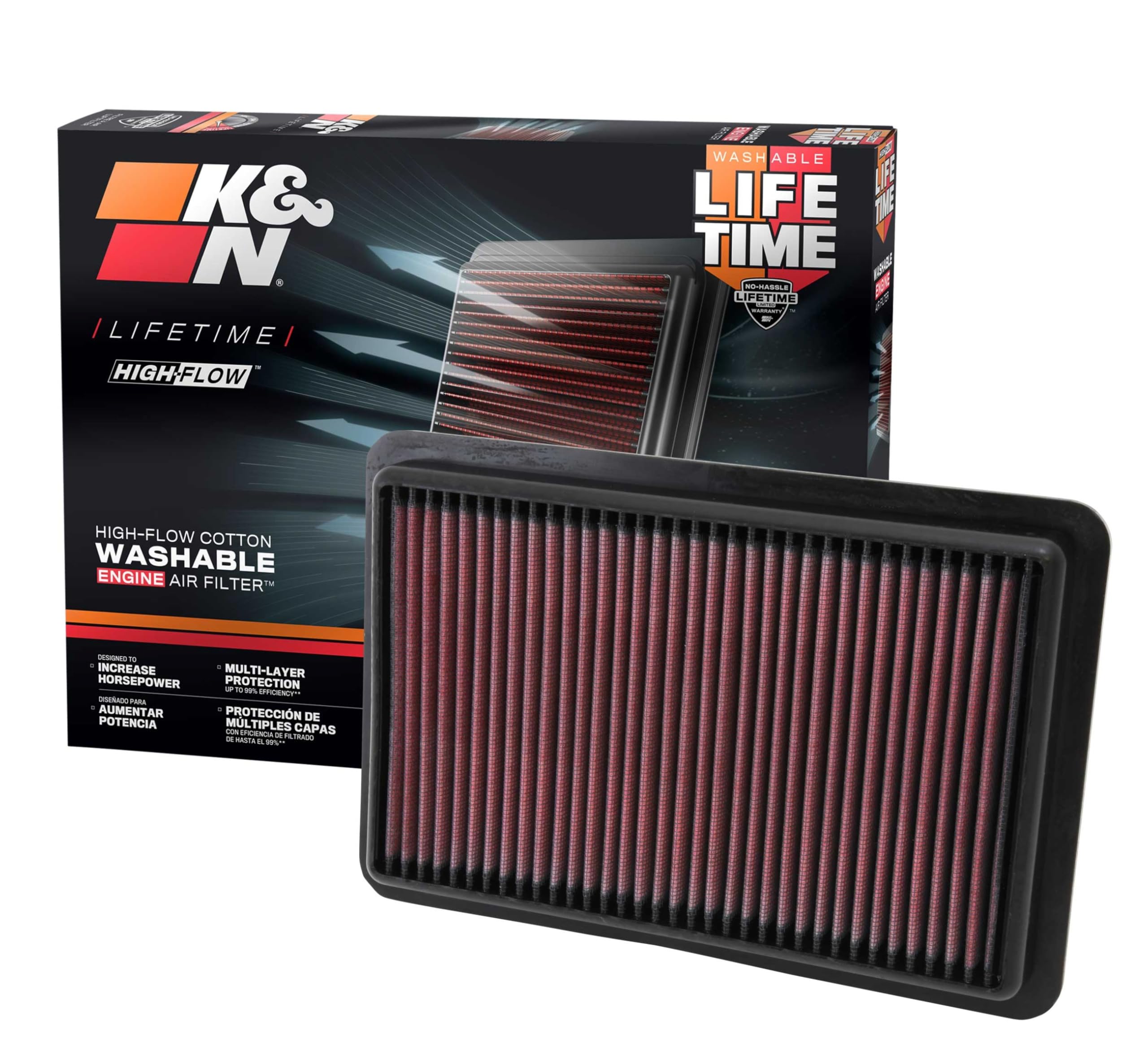 K&N High-Flow Original Lifetime Engine Air Filter: Increase Power & Acceleration, Washable, Premium, Replacement Car Air Filter: Compatible With 2010-2019 Mazda (Cx-5, 3, 6), 33-2480
