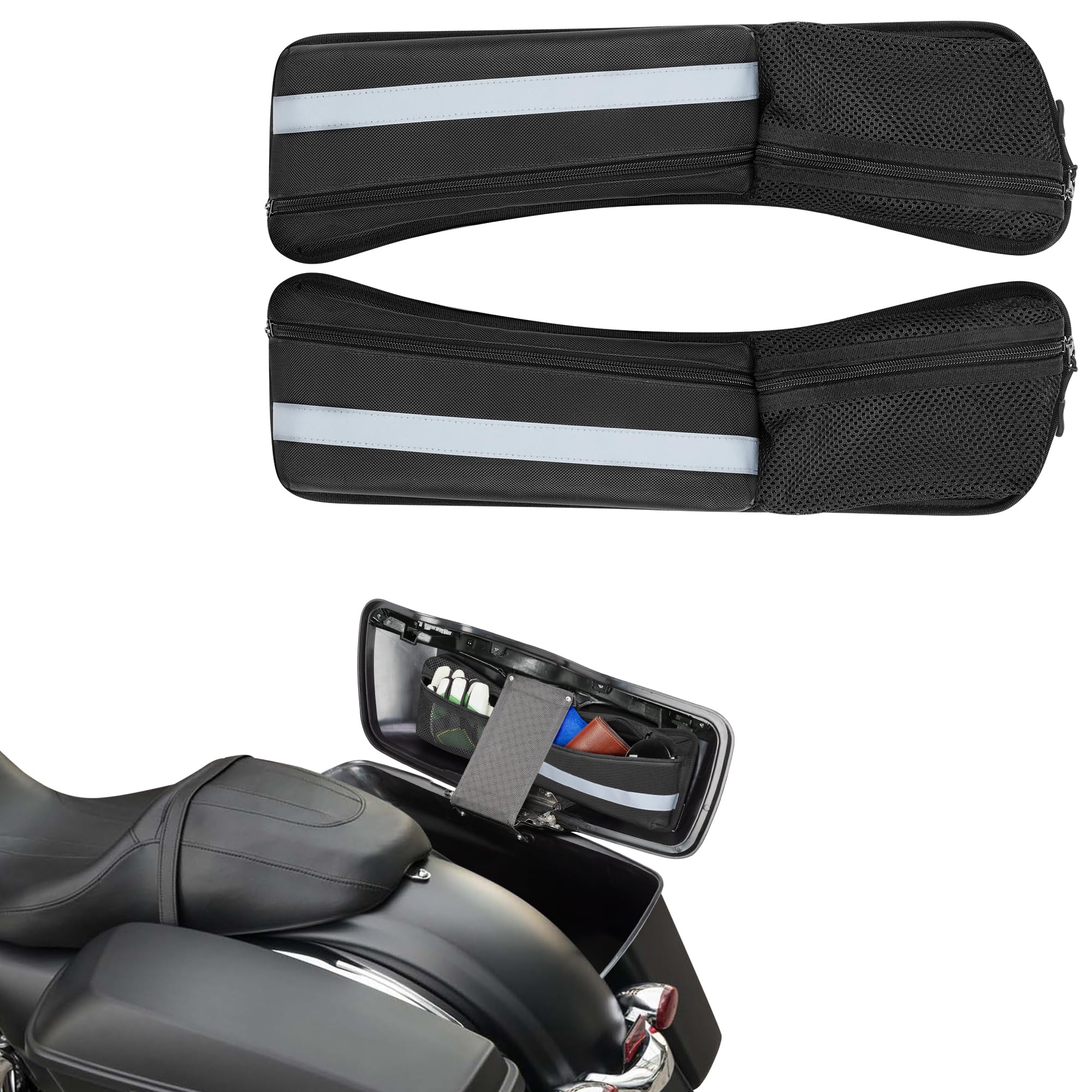 Rexmica 2Pcs Hard Saddlebag Lid Organizers, Universal Saddlebag Lid Organizer Pouch Set 19.3' Long Compatible With Harley Davidson 1993-2022 Touring Road Glide, Electra Glide, Road King Hard Saddlebag
