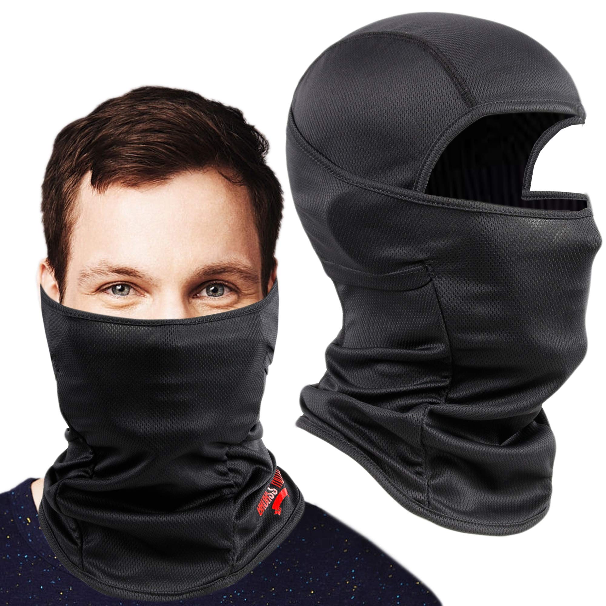 Badass Moto Motorcycle Balaclava Face Mask Men, Black Ski Mask For Men, Motorcycle Mask, Neck Gaiter, Full Face Mask Protects From Dust, Sun, Wind, Breathable Motorcycle Riding Gear Fits Under Helmet