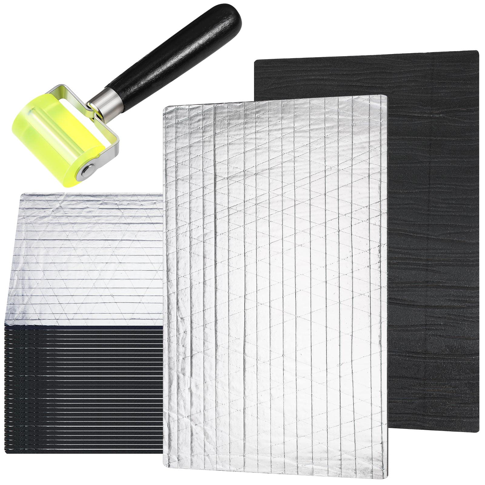 Tallew 31 Pcs 196 Mil Car Sound Deadening Mat Sound Deadener Automotive Audio Noise Insulation Dampening Insulation Mat With Rubber Roller For Hood Ceiling Door 15.7 X 9.8 In Each Sheet (32.29 Sqft)