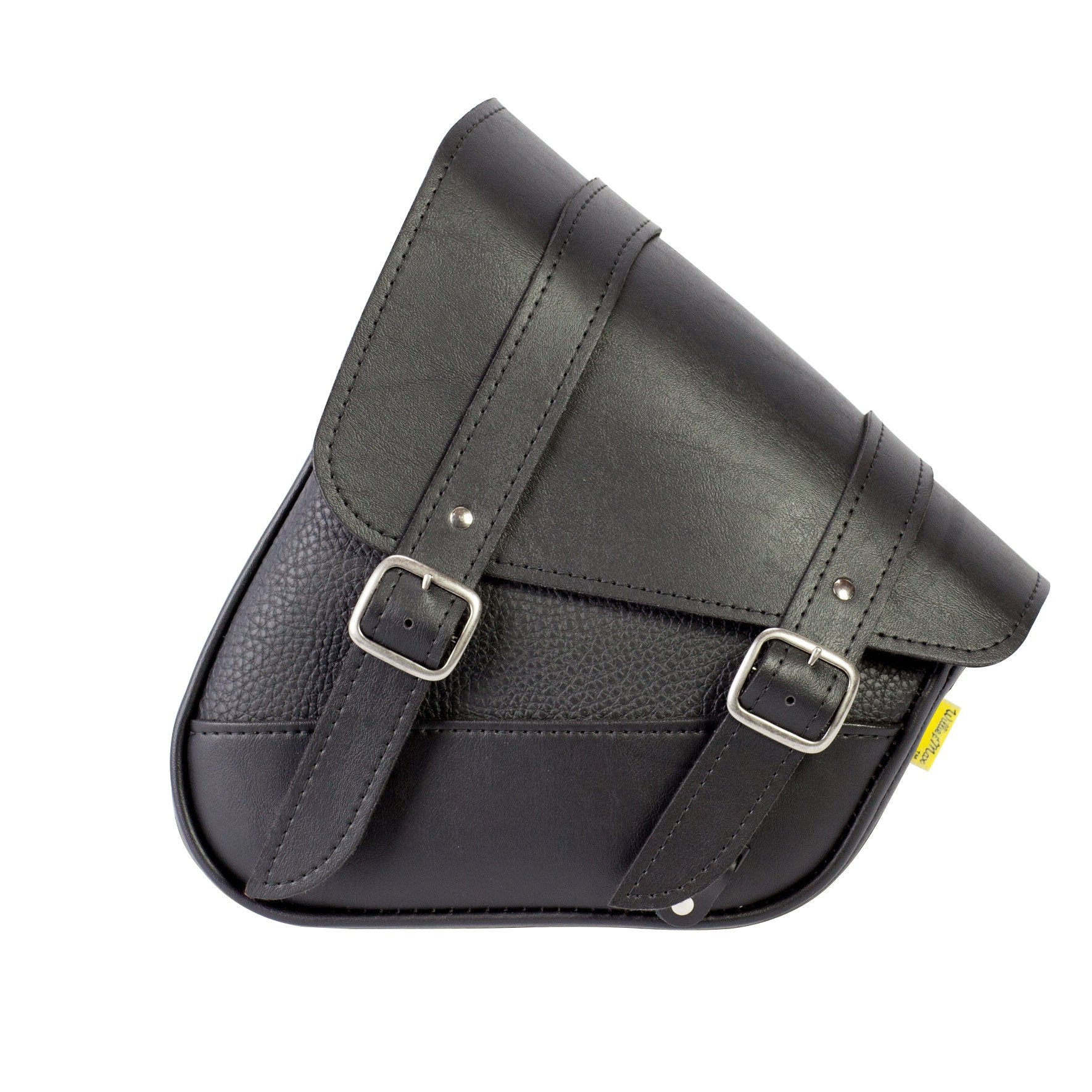 Willie & Max Black Synthetic Leather Small Motorcycle Swingarm Bag For Softail/Triangulated Swingarm Models - Chrome Buckles - Made In Usa [59776-00]